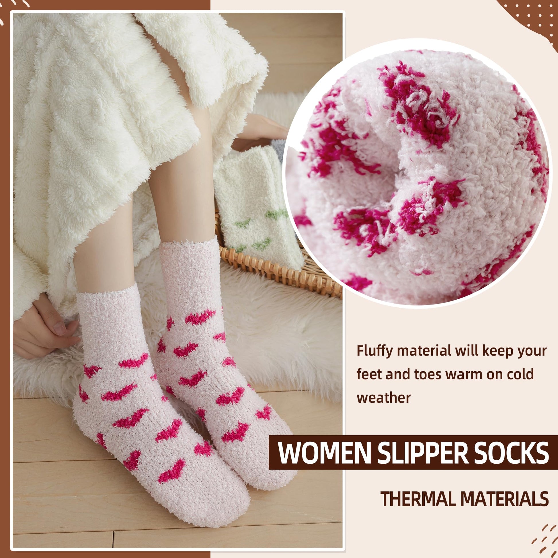 Velice Womens Fuzzy Socks Soft Cozy Fluffy Slipper Winter Warm Plush Sleeping Christmas Socks 5 Pairs(Cute Heart) - Medaid International