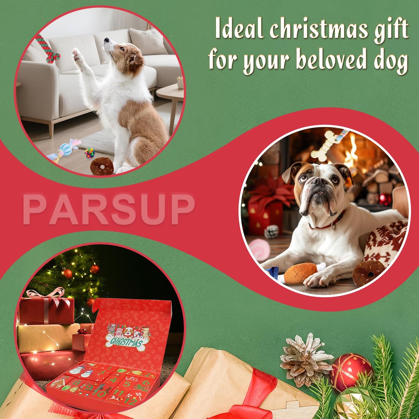 Dog Advent Calendar 2025, 12 Days Pet Toy Christmas Countdown Calendar with Chew Ropes Toys Squeaky Balls Teething Toys for Xmas Small Puppy - Medaid International