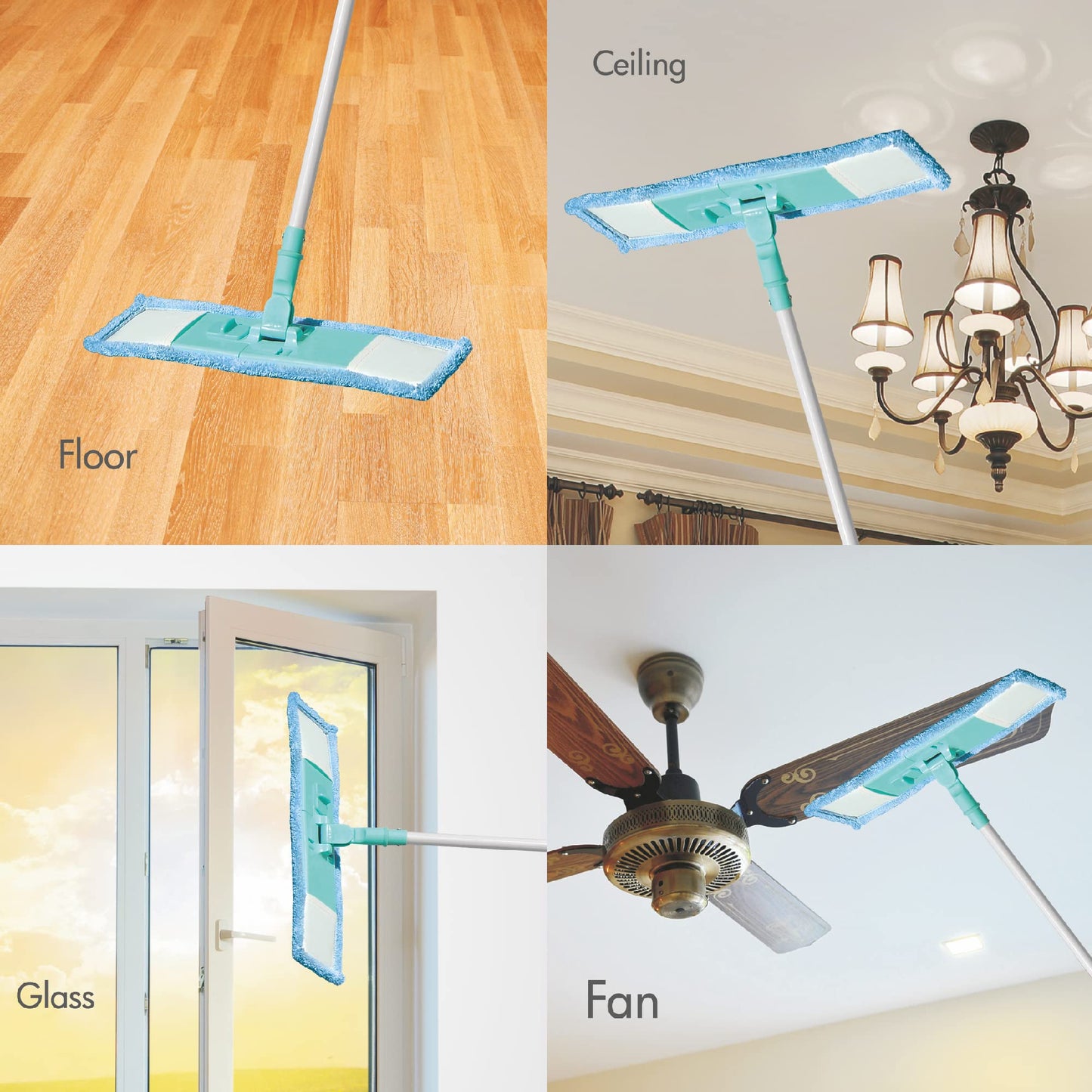 Spotzero by Milton Multi-Purpose Microfiber Flat Mop – Lightweight Dry & Wet Floor Cleaner with 360° Swivel Head & Telescopic Handle – for Floor, Glass, Bathroom, Walls & Ceiling (Aqua Green) - Medaid International