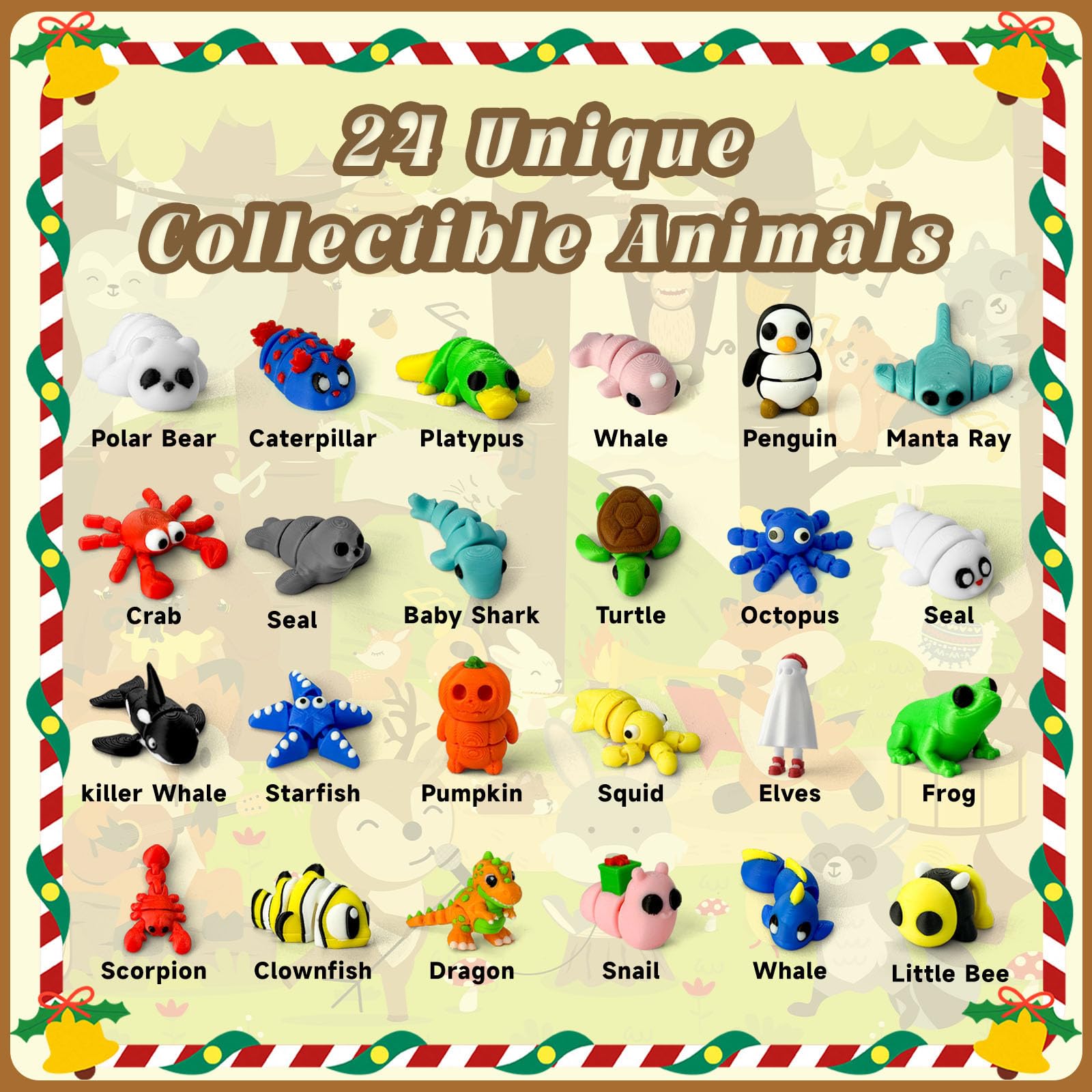 Christmas advent calendar 2025 3D printing animals, 24 Days Christmas Countdown Calender Toys Set, Xmas Gifts Advent Calendars for Boys Girls Ages 4-8 3-5 8-12 (Animal-B) - Medaid International