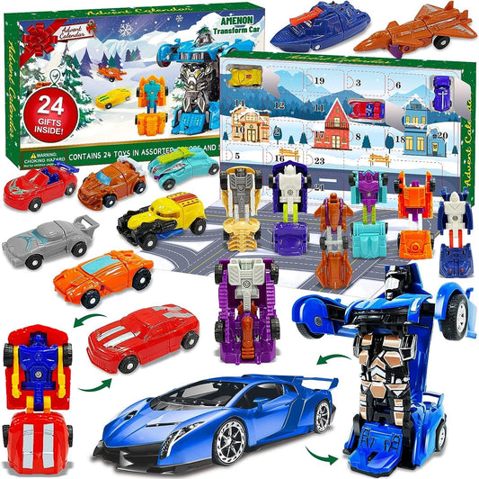 AMENON 24 Pcs Transform Car Robot Toys Christmas Advent Calendar 2025 for Kids Boys, 24 Days Countdown Calendar Large Car Automatic Deformation + 23 Vehicles Xmas Stocking Stuffers Gifts Party Favors - Medaid International