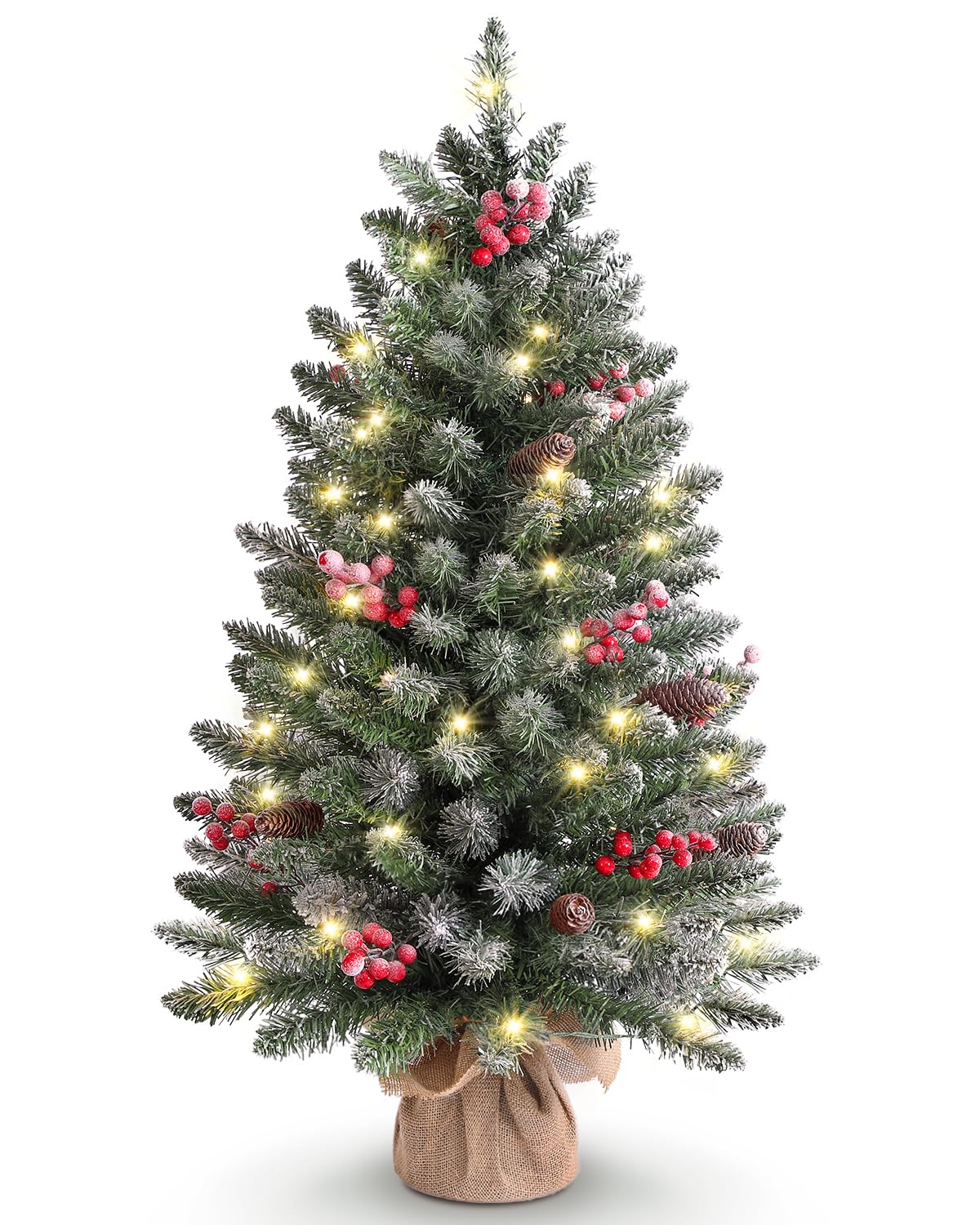 OasisCraft 3ft Tabletop Pre-lit Mini Christmas Tree with LED Lights and Pine Cones, Artificial Tree for Table/Desk Decoration - Medaid International