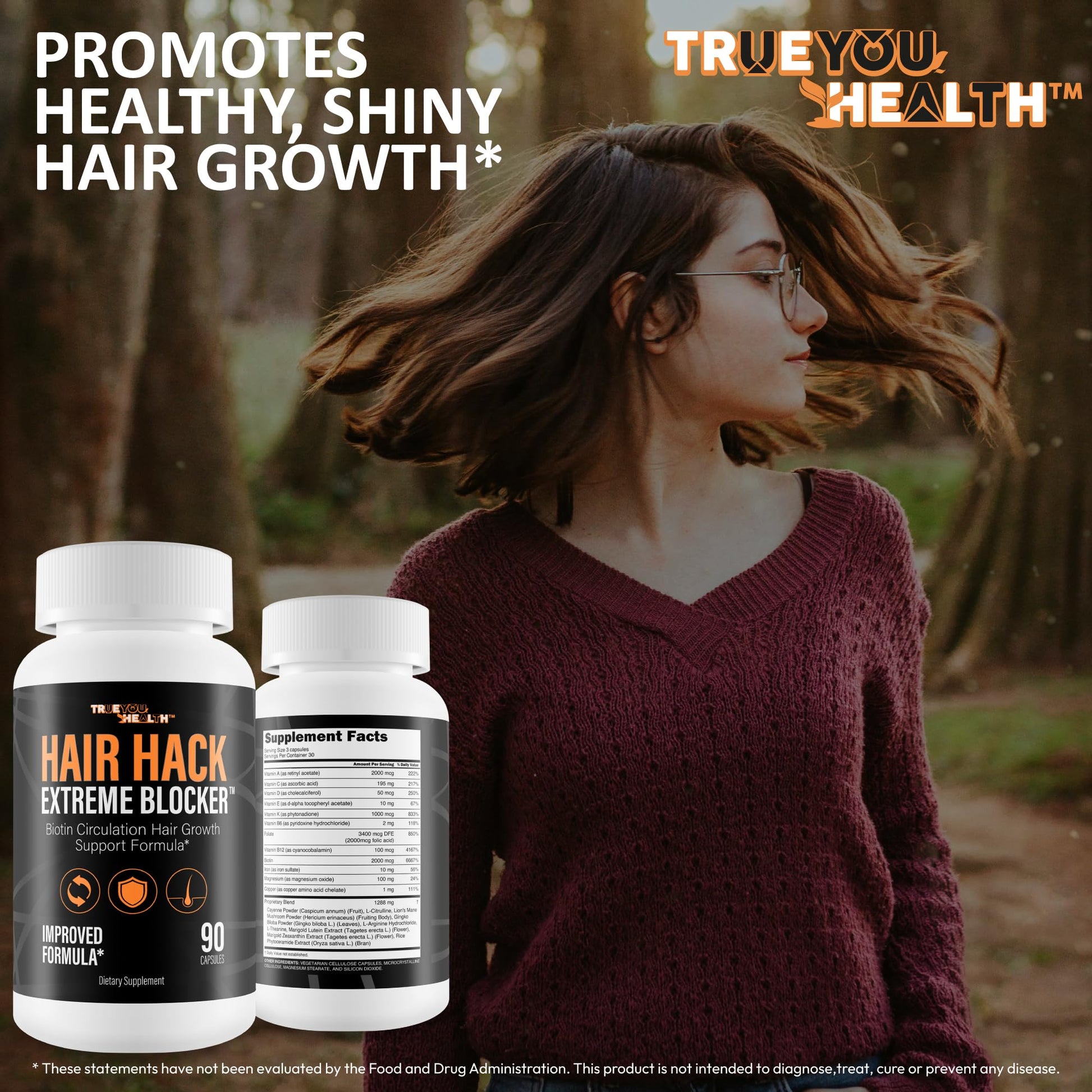Hair Hack Extreme Blocker - Our Best Hair Growth Supplement - Natural Hair Regrowth Hair Vitamins for Thicker Hair Growth - Vitamin B7 Biotin and Folic Acid - Vitamin D3 Hair Growth Vitamins - Medaid International