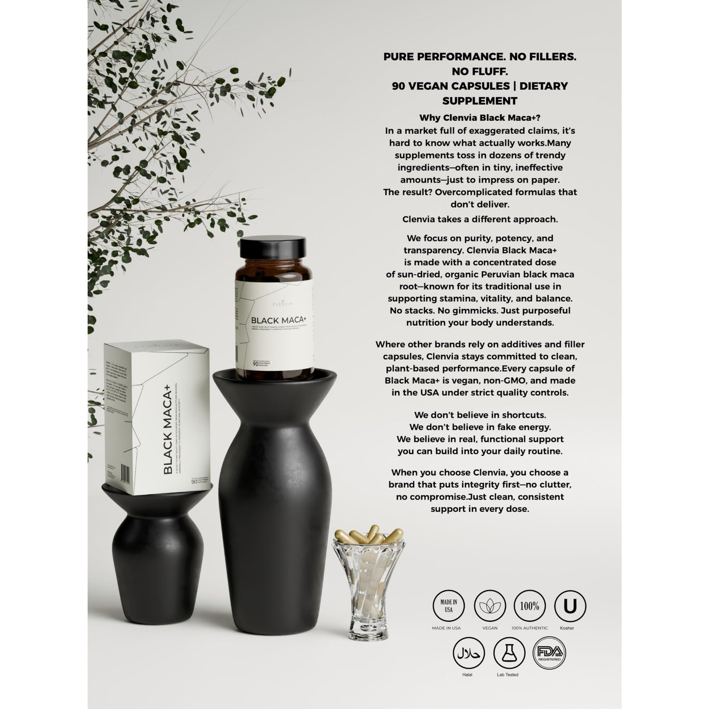 Black Maca Capsules – 1500mg Premium Organic Maca Root Powder – Nutrient-Rich Superfood Packed with Vitamins A, C, B-Complex, Iron, Zinc & Calcium – Non-GMO, Gluten-Free, 90 Count, Made in The USA - Medaid International