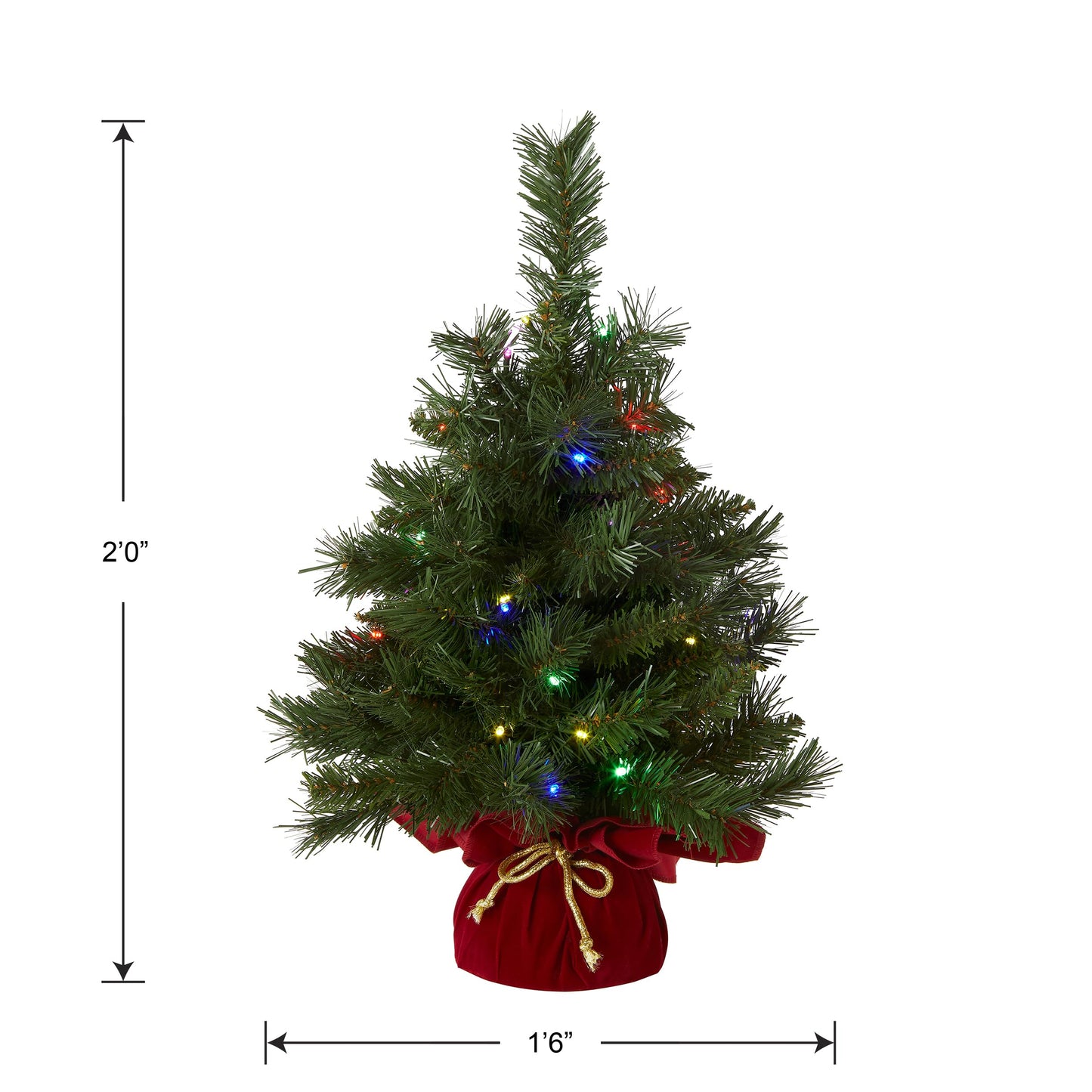 National Tree Company 24 in Pre-Lit Majestic Fir Artificial Christmas Tree, 35 Multicolor Lights, 71 Tips, Timer, Red Cloth Base, Green - Medaid International