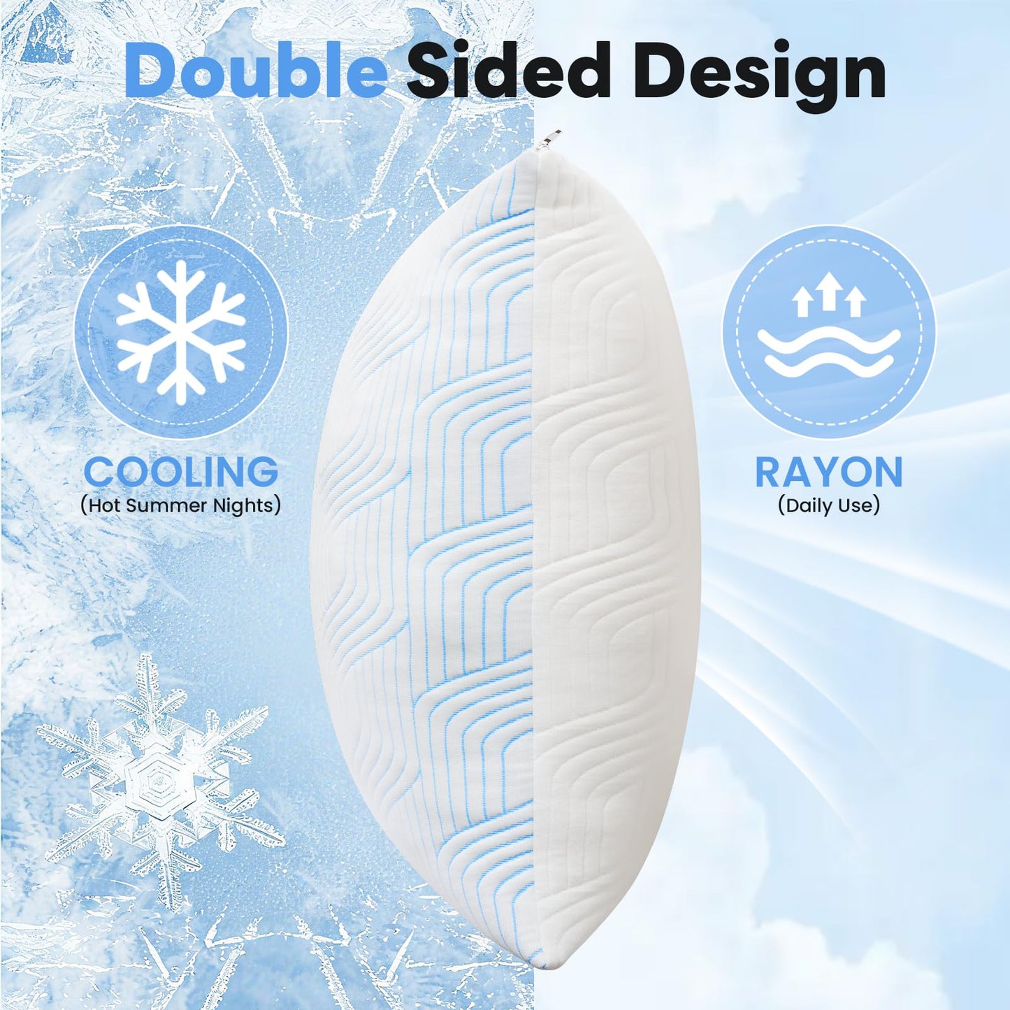 VONPURE Shredded Memory Foam Pillows Queen Size Set of 2, Adjustable Loft Cooling Firm Bed Pillows for Hot Sleepers, Side Back and Stomach Sleepers - Medaid International