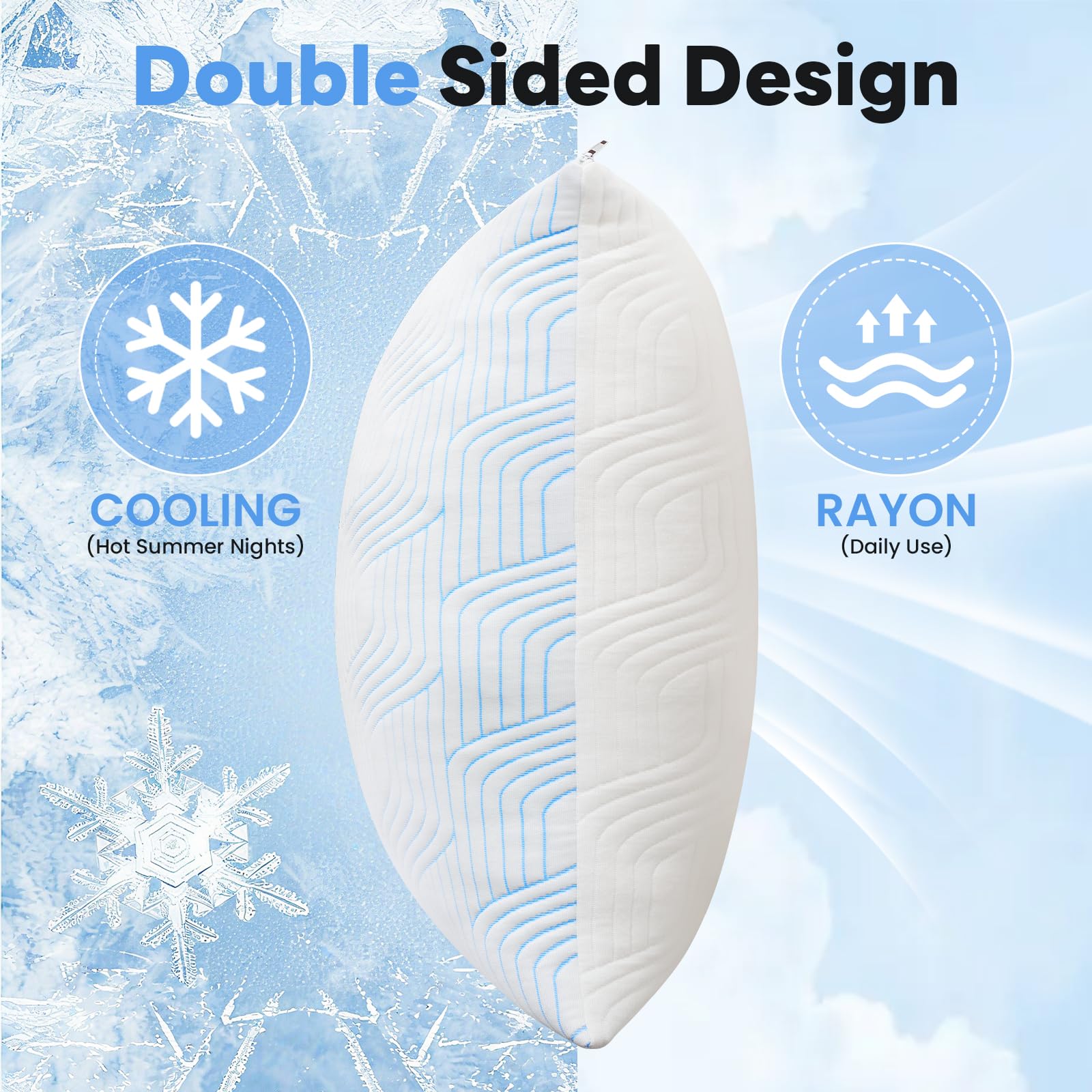 VONPURE Shredded Memory Foam Pillows Queen Size Set of 2, Adjustable Loft Cooling Firm Bed Pillows for Hot Sleepers, Side Back and Stomach Sleepers - Medaid International