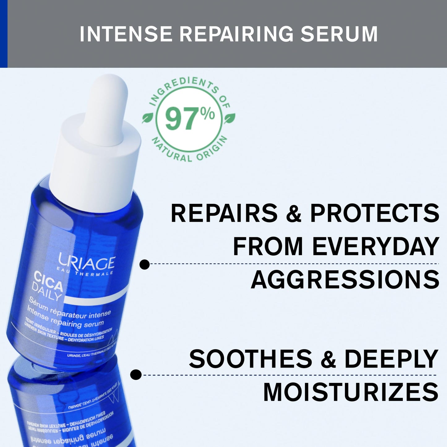 URIAGE Cica-Daily Intense Repairing Serum | Made With Prebiotic, Hyaluronic Acid & Centella Asiatica, Boosts Skin Repair, Paraben & Fragrance-free, Non-Comedogenic, 30 mL / 1.01 oz - Medaid International