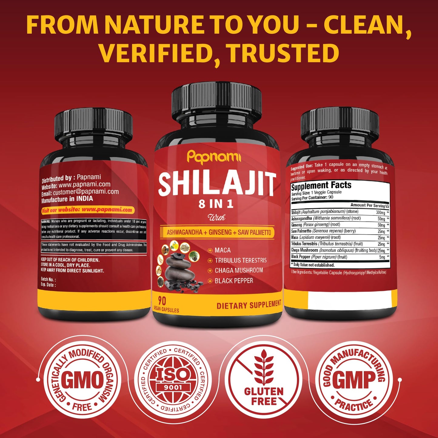 Shilajit Himalayan Capsules - 3 Month Supply - Combined Ashwagandha, Ginseng, Saw Palmetto, Maca, Tribulus, Chaga, Black Pepper - Medaid International