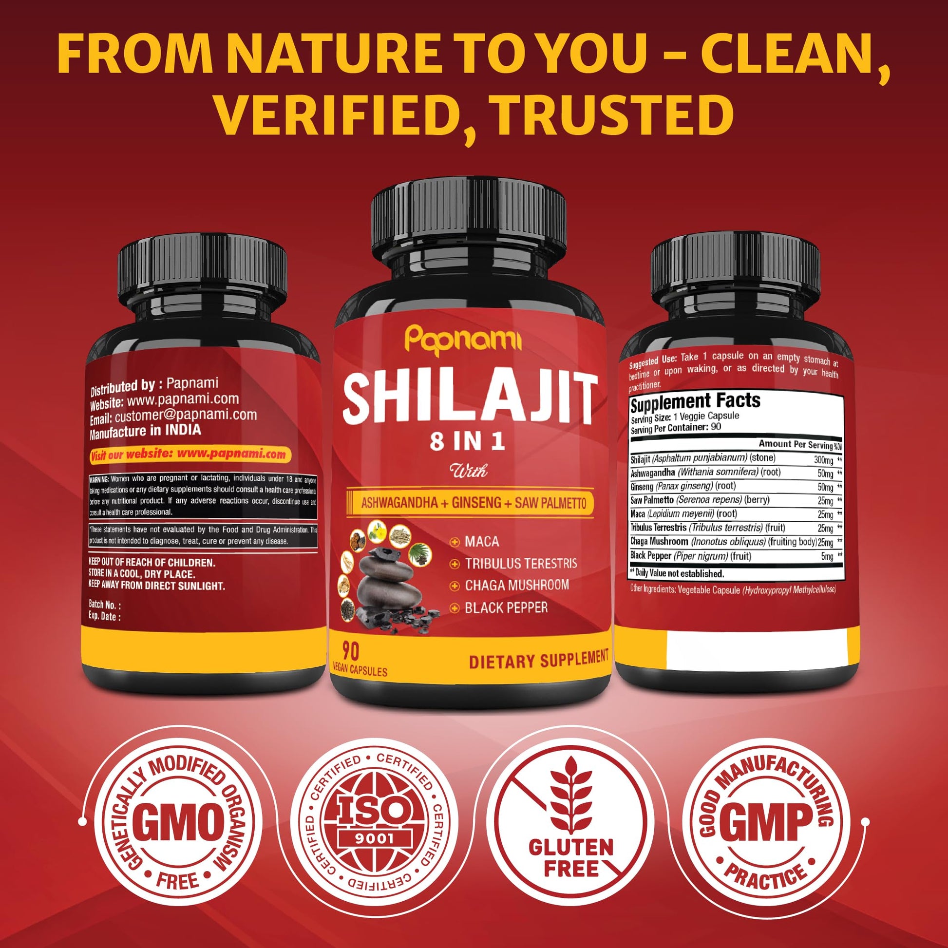 Shilajit Himalayan Capsules - 3 Month Supply - Combined Ashwagandha, Ginseng, Saw Palmetto, Maca, Tribulus, Chaga, Black Pepper - Medaid International