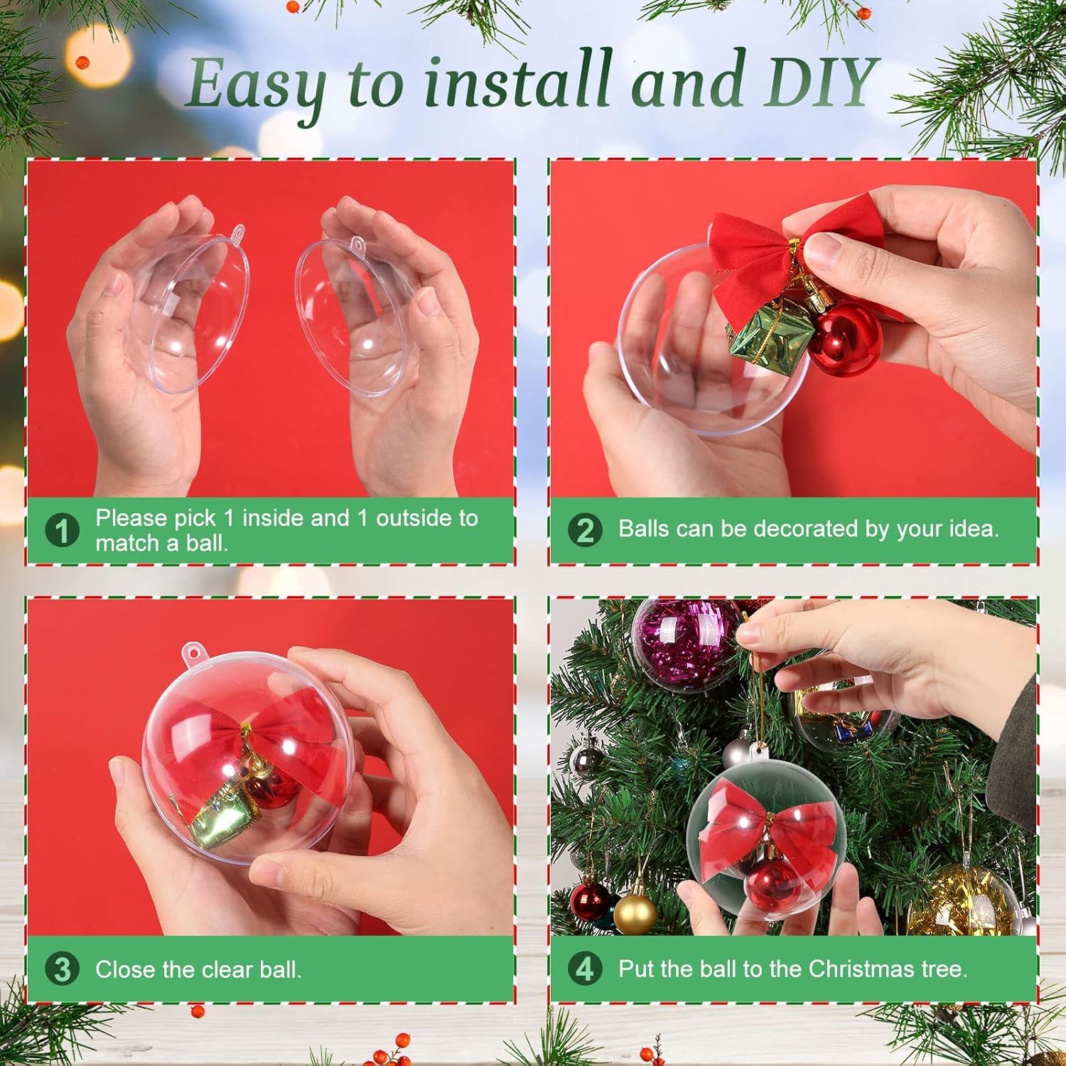 10pcs 2.36''/60mm Christmas Balls Clear Plastic Fillable Baubles Ball for Christmas Tree Ornaments Hanging Pendants Wedding Party Christmas Decorations Navidad, DIY Christmas Ornaments - Medaid International