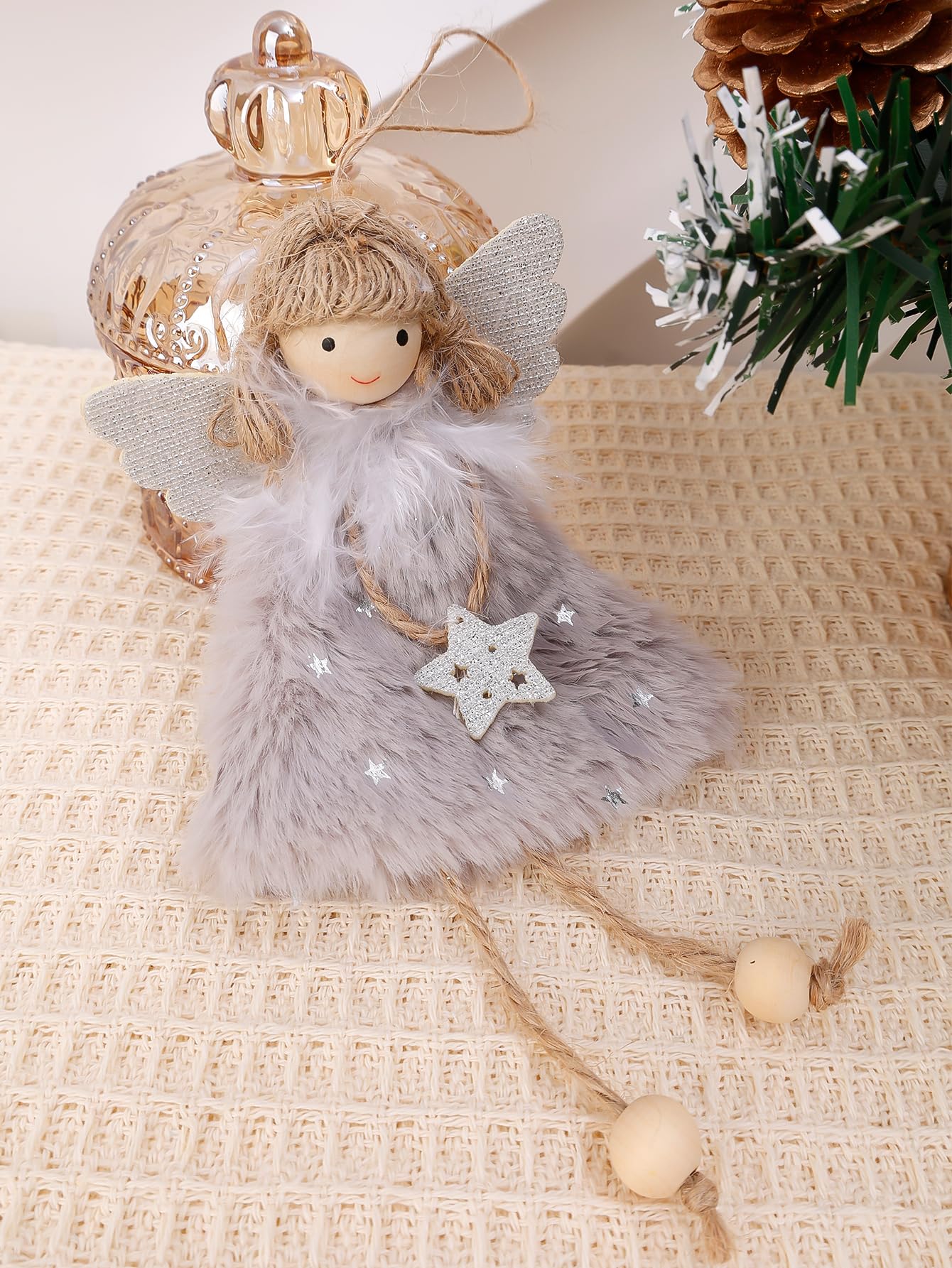 Christmas Velvet Angel Doll Hanging Ornament Xmas Tree Home Decoration Pendent Cartoon Plush Fairy Decorative Pendants Gray 16 * 10 * 3cm - Medaid International