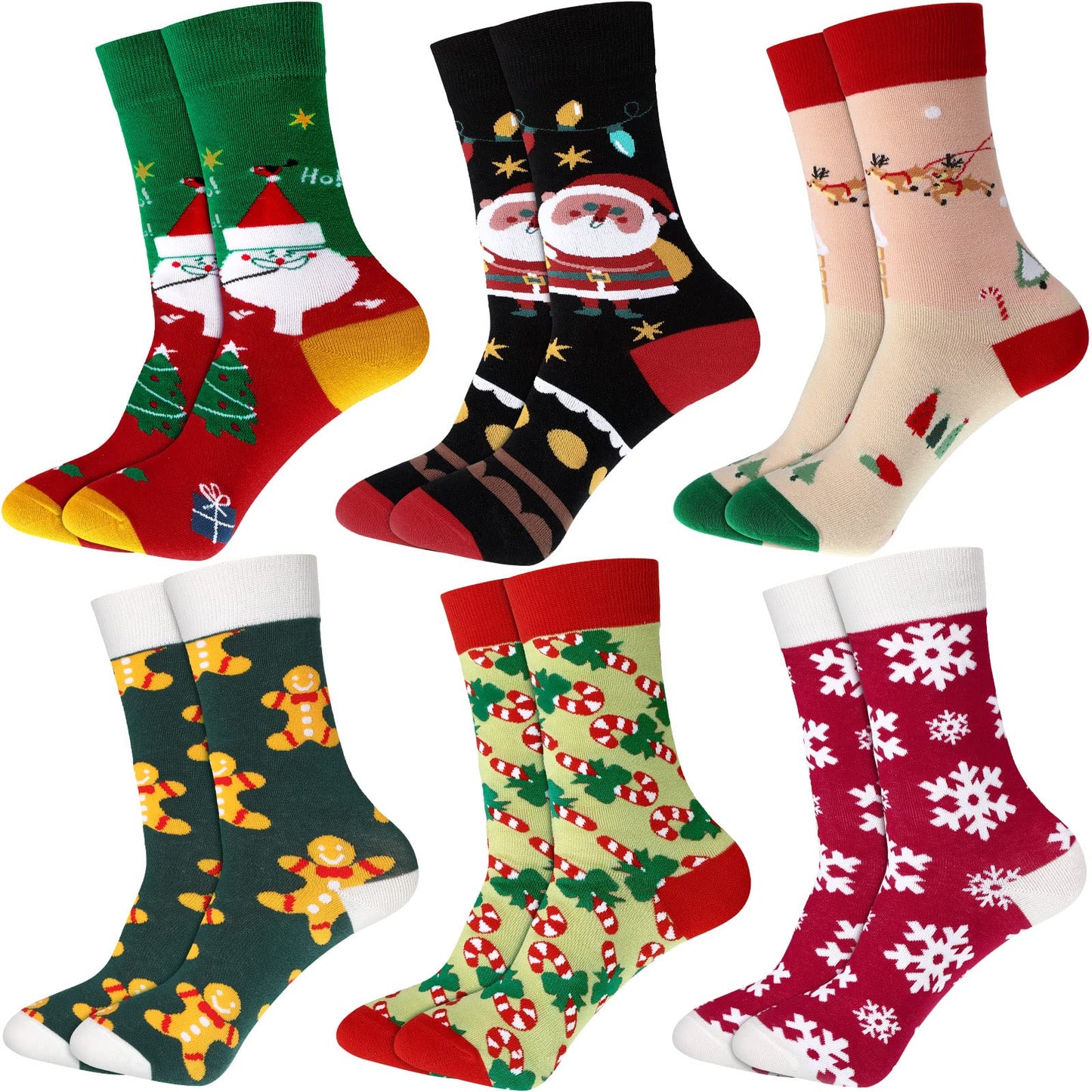 Vicenpal 6 Pairs Christmas Socks for Men and Women Colorful Fun Festive Novelty Stockings Xmas Cute Socks with Santa Snowflake Gingerbread Candy Canes Design - Medaid International
