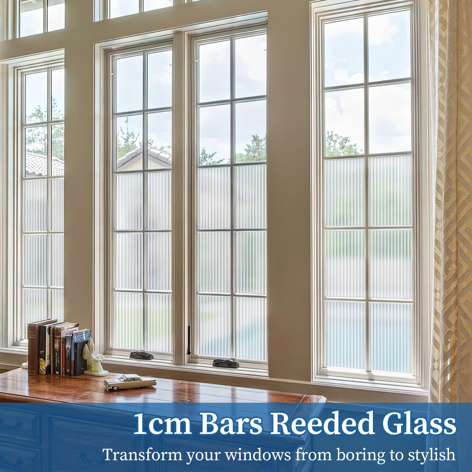 FEOMOS Reeded Glass Film, Window Privacy Film, 3D Glass Decals Film, Decorative Film for Window Door Cabinet Non Adhesive Anti UV 17.7 x 78.7 inches - Medaid International