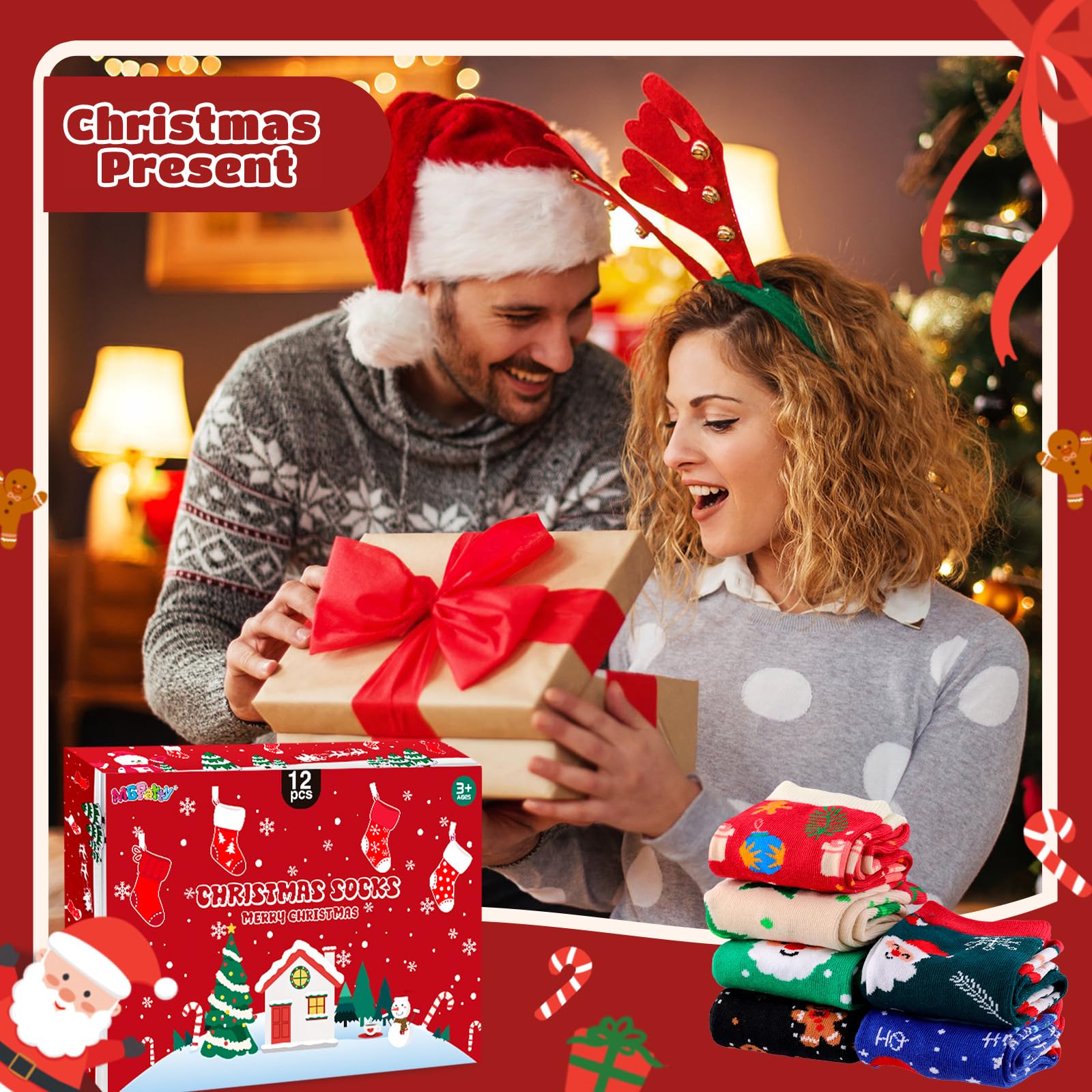 MGparty 12 Pairs Christmas Socks for Women, Holiday Crew Socks, Funny Novelty Xmas Gift Socks for Christmas - Medaid International
