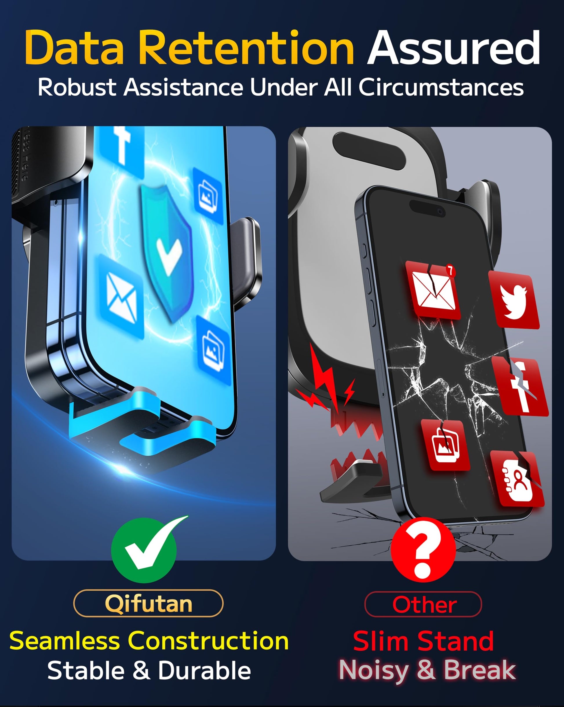 Qifutan Dash Mounted Holders Phone Holders for Your Car Phone Mount for Car Windshield Dashboard Air Vent Universal Desk Mounts Hands Free Automobile Cell Phone Holder Fit for iPhone Smartphone - Medaid International