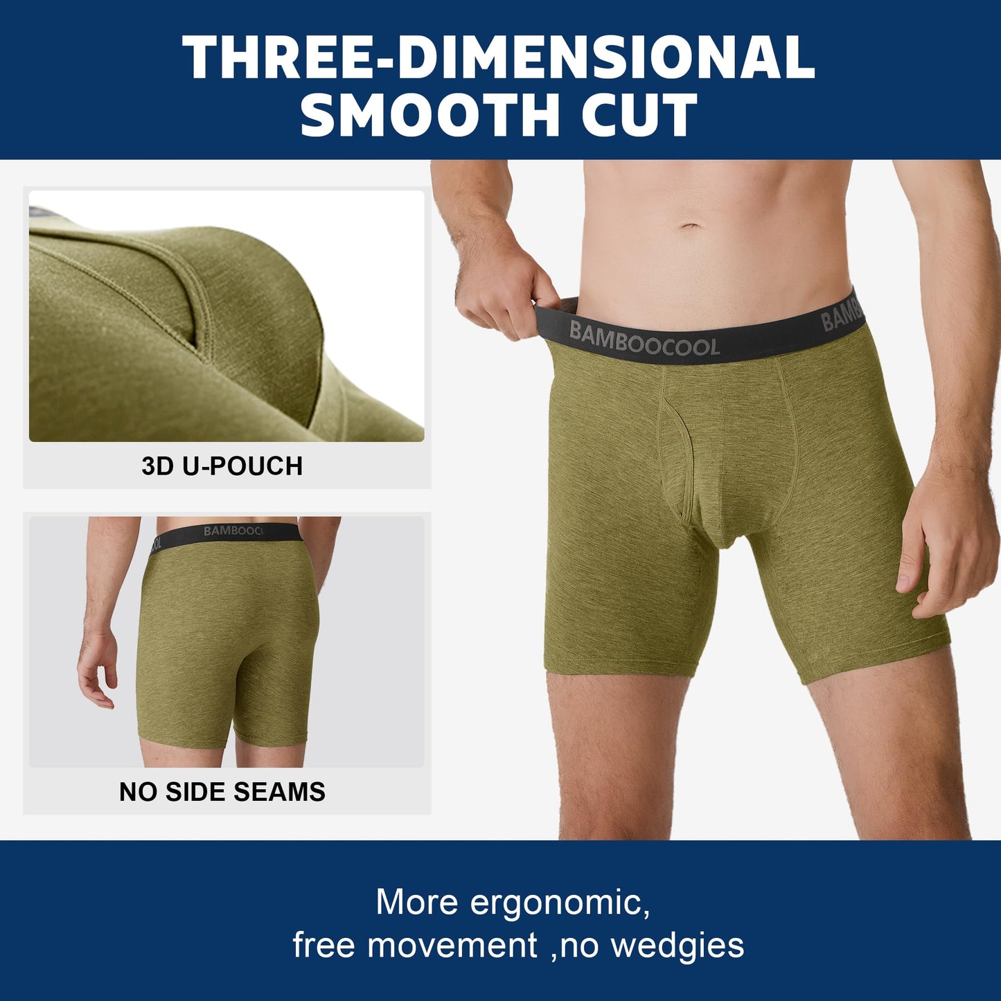 BAMBOO COOL Men's Underwear Breathable Boxer Briefs with Fly Moisture-Wicking Lightweight Underwear - Medaid International