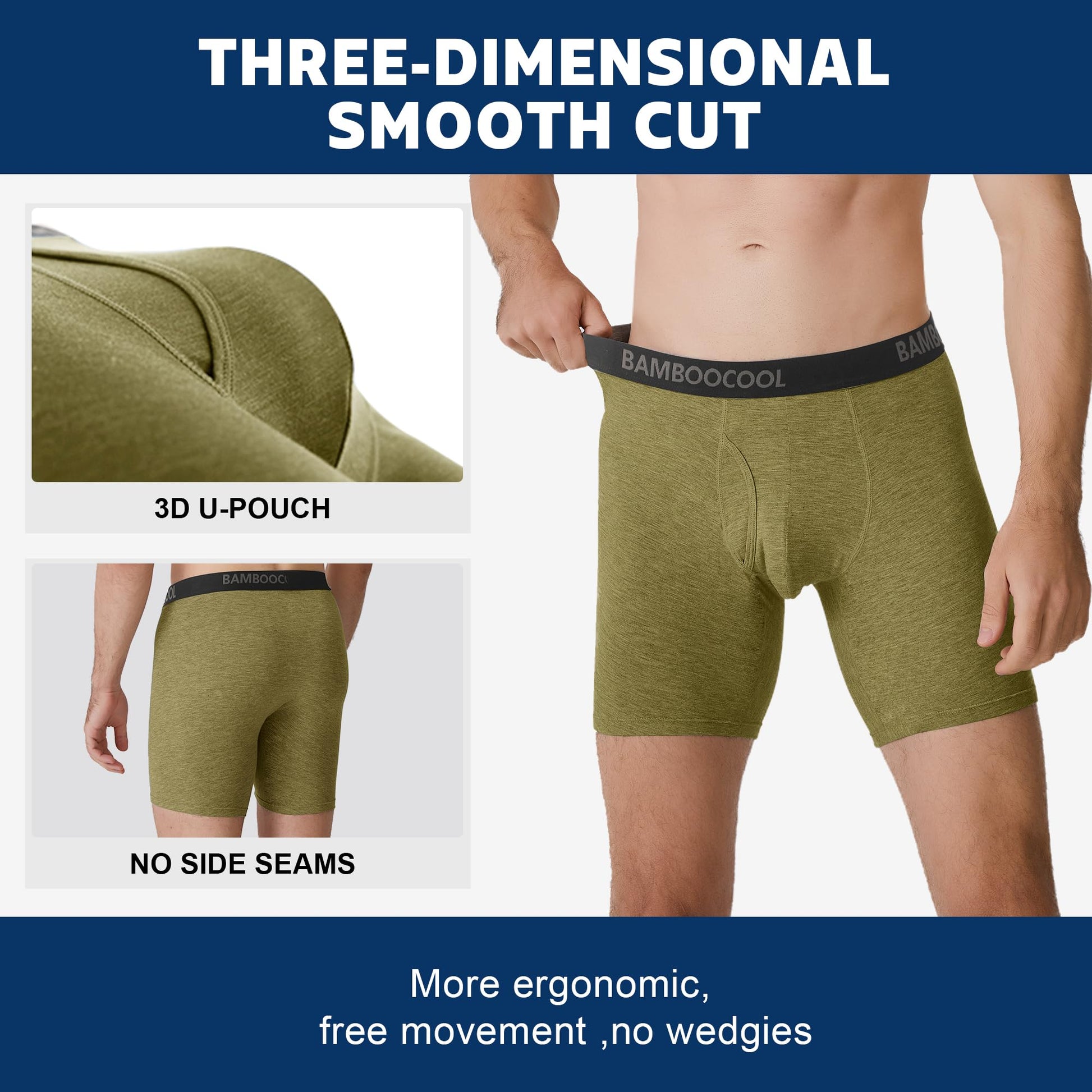BAMBOO COOL Men's Underwear Breathable Boxer Briefs with Fly Moisture-Wicking Lightweight Underwear - Medaid International
