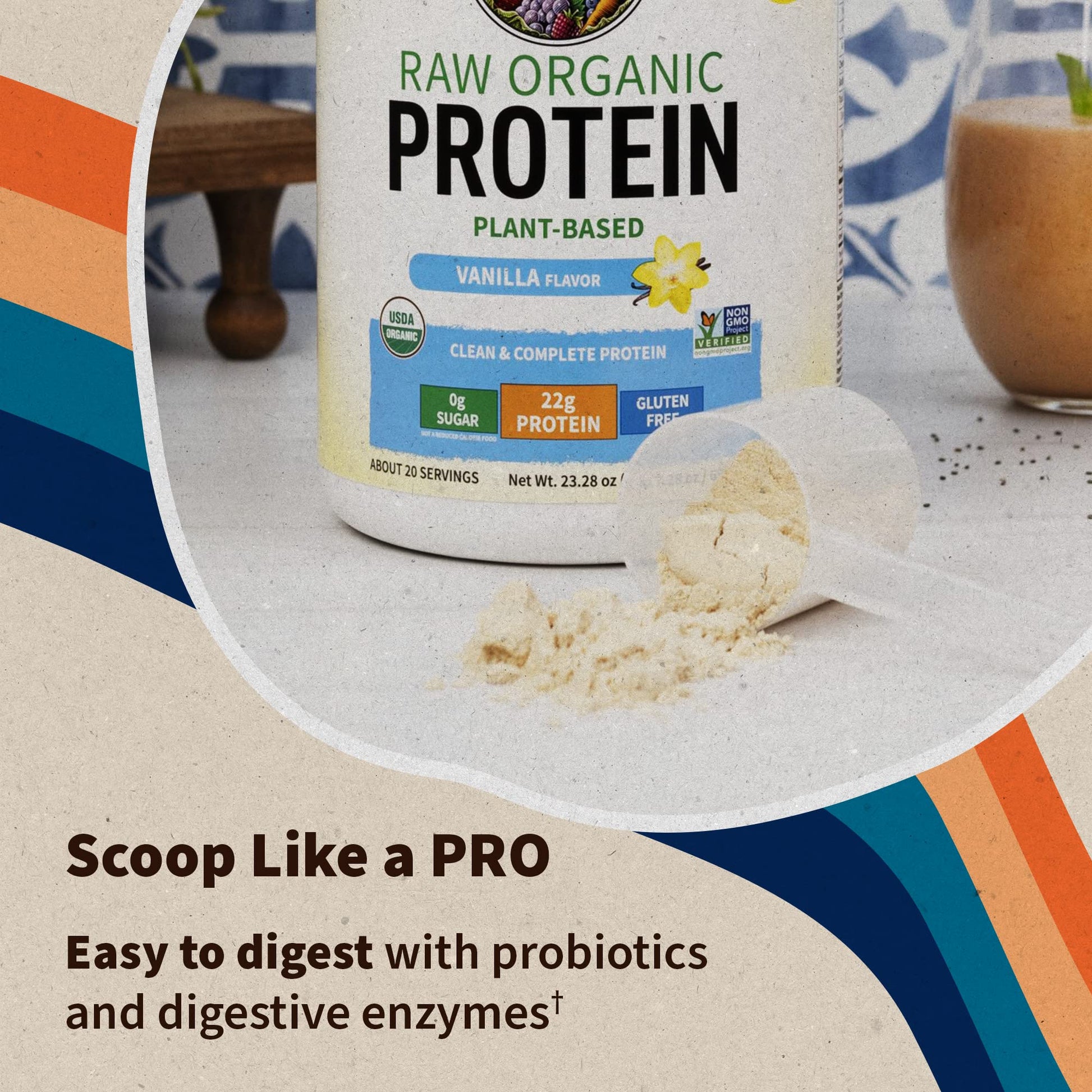 Garden of Life Protein Powder, Vegan Protein Powder, BCAA, Probiotics & Digestive Enzymes, Gluten & Lactose Free, Vanilla, 1.5 LB - Medaid International