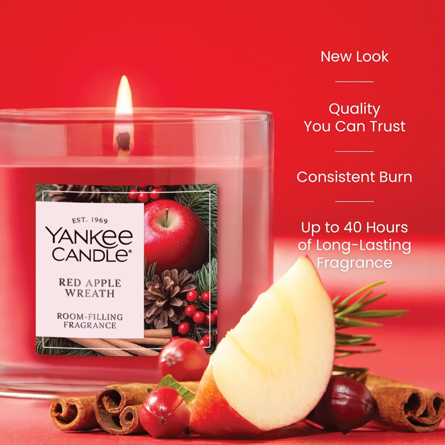 Yankee Candle Small Tumbler Scented Candle with up to 40 Hour Burn Time, Premium Plant Wax Blend for Consistent Burn, 4.3 oz Tumbler Candle with Room Filling Fragrance, Red Apple Wreath - Medaid International