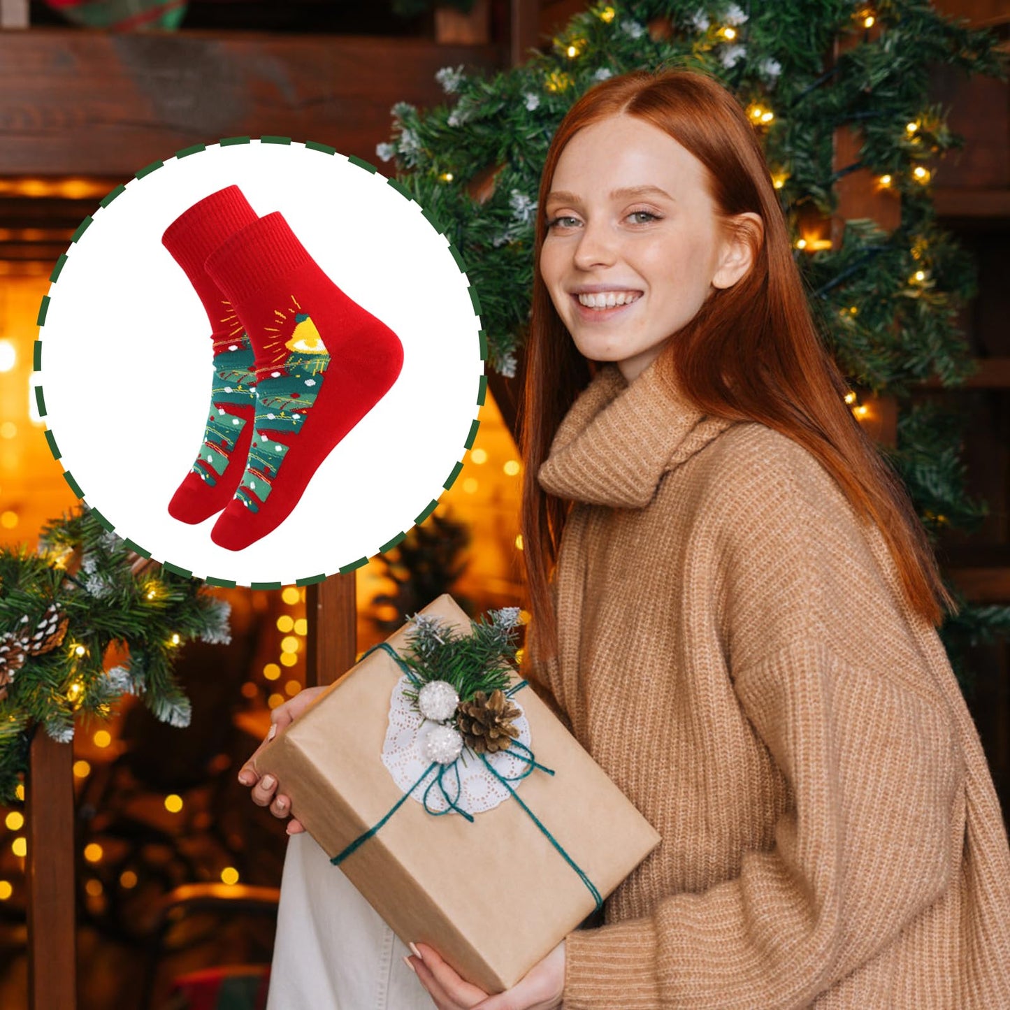 Christmas Socks for Women, Practical Cute Ankle Sock with Santa Claus, Christmas Socks with Festive Prints for Daily (Grey) - Medaid International