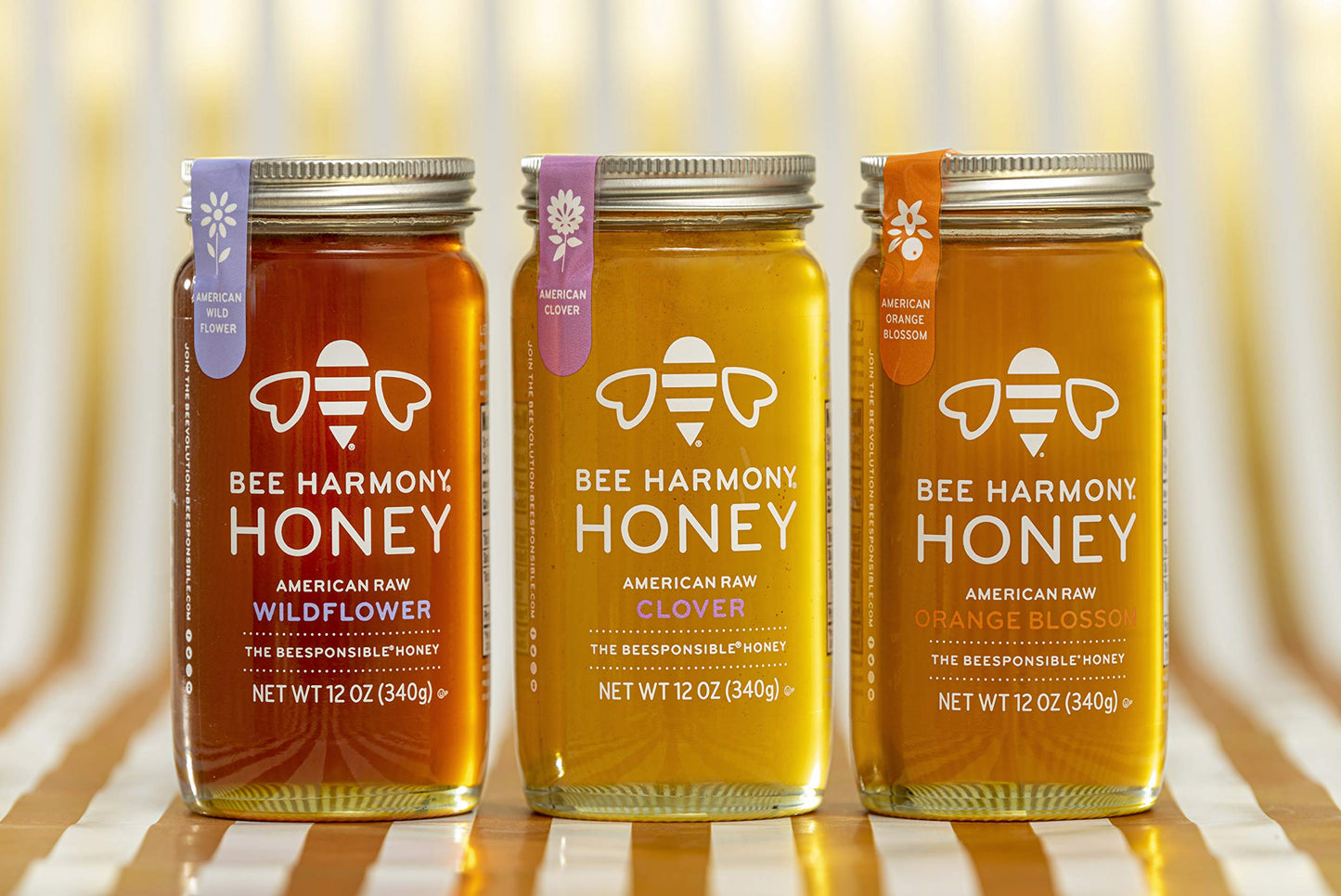 Bee Harmony Honey 3 Pack Variety Pack, 36 Ounce (Clover, Wildflower and Orange Blossom) - Medaid International