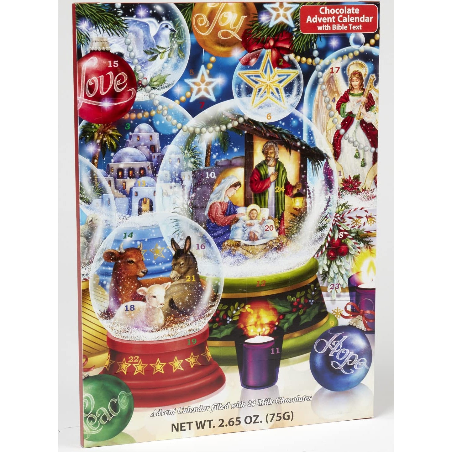 Nativity Snow Globes Chocolate Advent Calendar with Nativity Story (Countdown to Christmas) - Medaid International