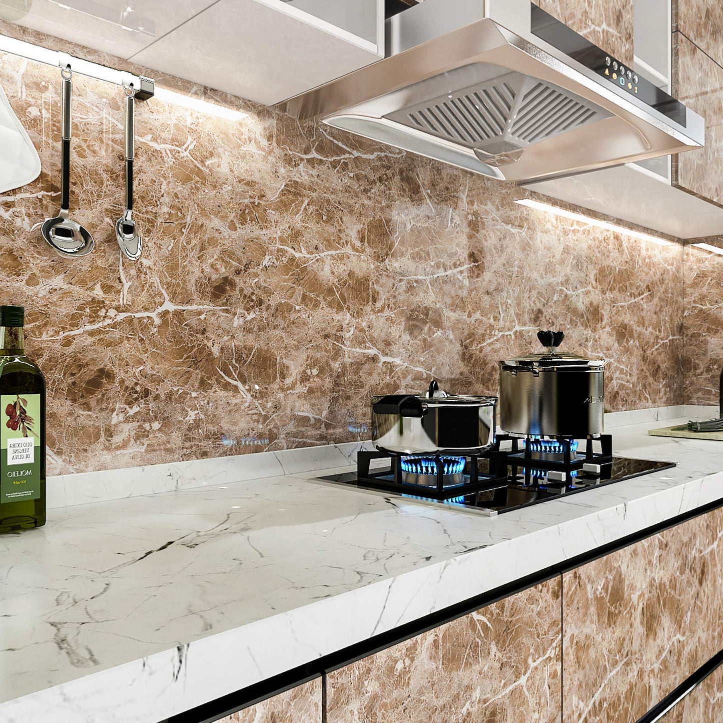 VEELIKE Faux Marble Counter Top Covers Peel and Stick Wallpaper Granite Contact Paper Decorative Kitchen Wall Paper Brown Waterproof Self Adhesive Removable Wallpaper for Cabinet Locker 15.7inx354in - Medaid International