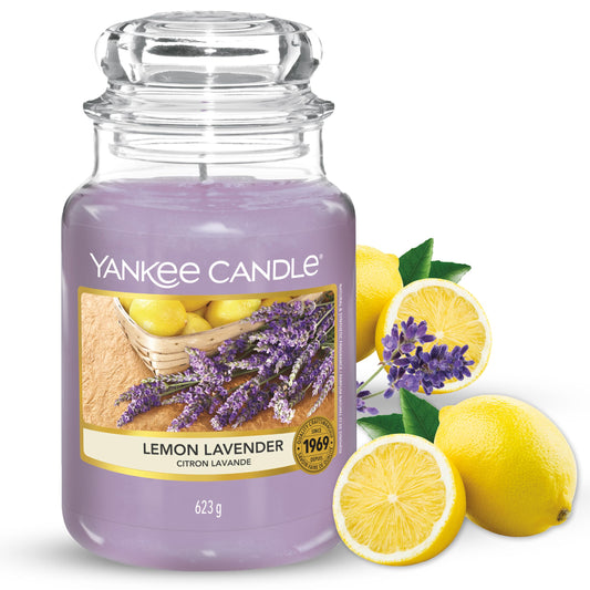 Yankee Candle Lemon Lavender Scented Classic 22oz Large Jar Single Wick Candle Over 110 Hours of Burn Time Ideal for Gifting Events and Home Fragrance - Medaid International