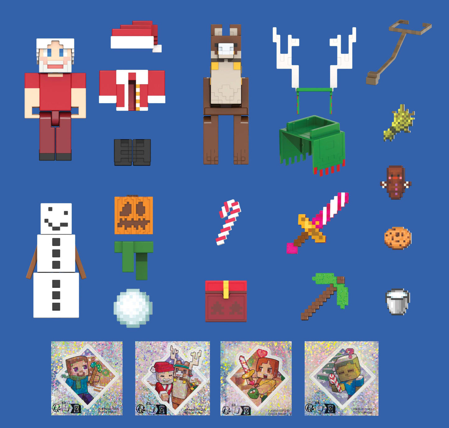 Mattel Minecraft Advent Calendar with 3 Action Figures, 17 Accessories & 4 Stickers, 24 Daily Surprises Include 3.25-inch Santa & More - Medaid International
