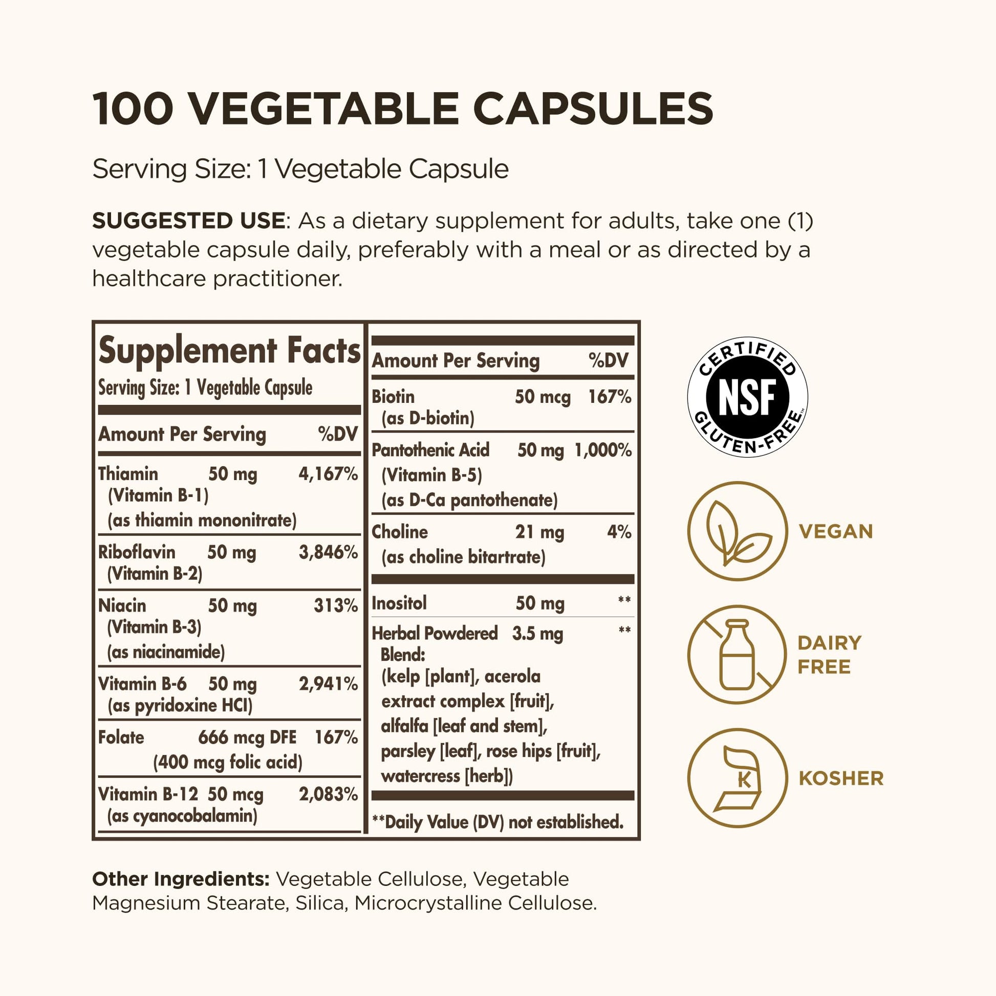 Solgar B-Complex “50”, 100 Vegetable Capsules - Energy Metabolism, Cardiovascular Support, Nervous System Support - Non-GMO, Vegan, Gluten Free, Dairy Free, Kosher - 100 Servings - Medaid International