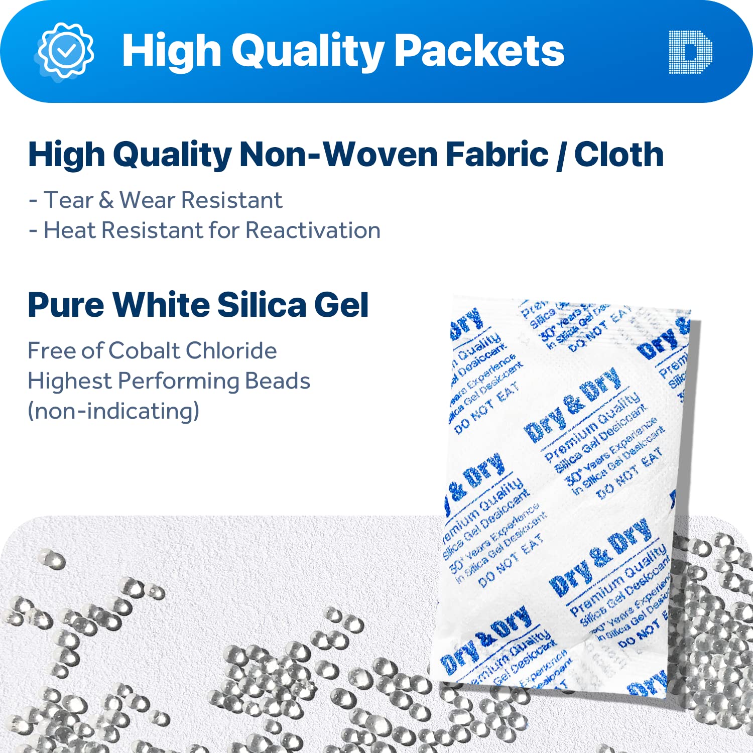 Dry & Dry 30 Gram [20 Packets] Silica Gel Packets Desiccants, Silica Packets - Rechargeable Silica Gel Packs, Silica Gel Packets, Desiccants Packets, Silica Gel - Medaid International