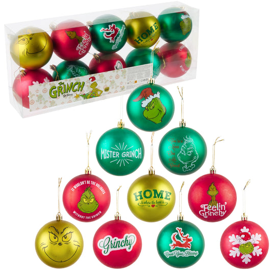 The Grinch Christmas Ornaments, Pack of 10 Funny Christmas Ball Tree Decorations - Medaid International