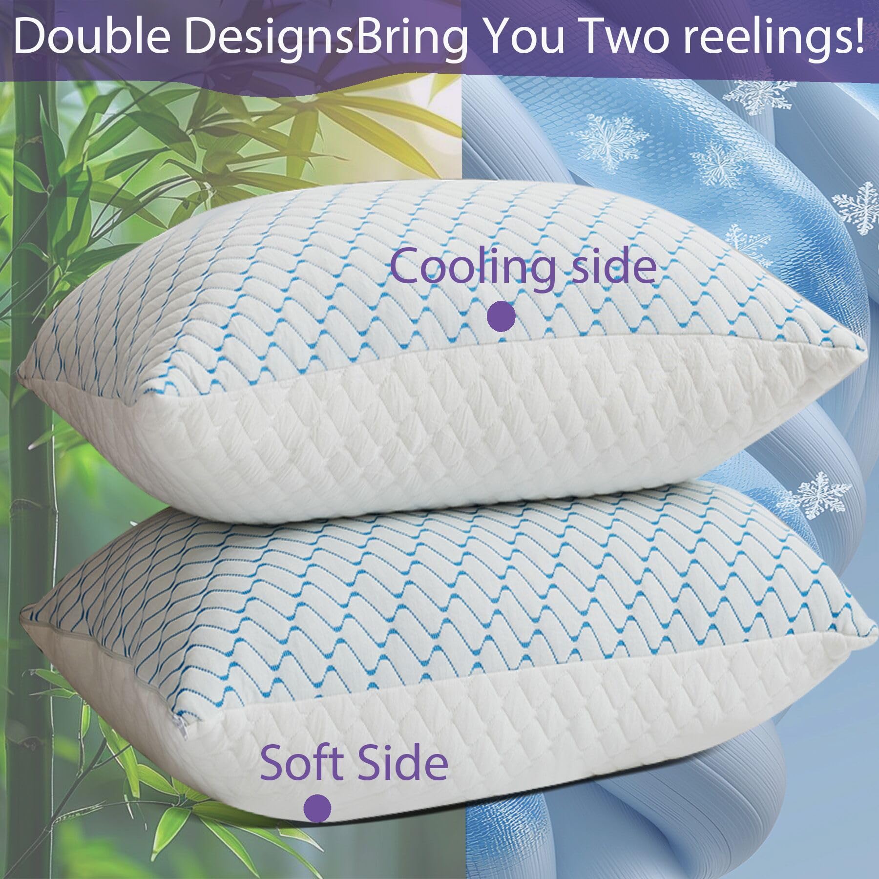 VAINOC Memory Foam Pillows Queen Size Set of 2, Adjustable Cooling Pillow for Side Back Stomach Sleepers with Washable Removable Cover - Medaid International
