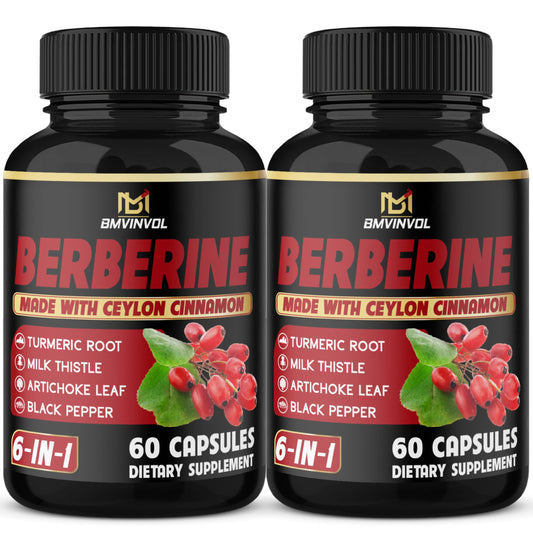 (2 Packs) Berberine Supplement Plus Ceylon Cinnamon, Turmeric, Artichoke, Milk Thistle, Black Pepper - 120 Capsules - 4 Months Supply - Medaid International