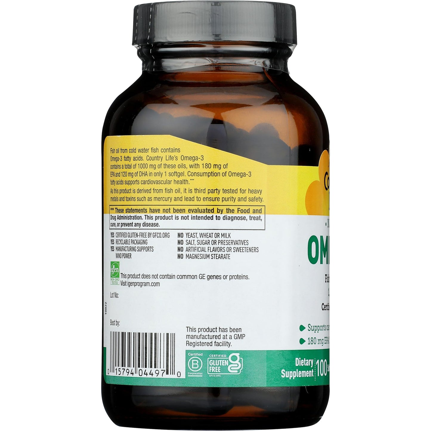 Country Life Omega 3 Fish Oil 1000 Mg, 100 Ct - Medaid International
