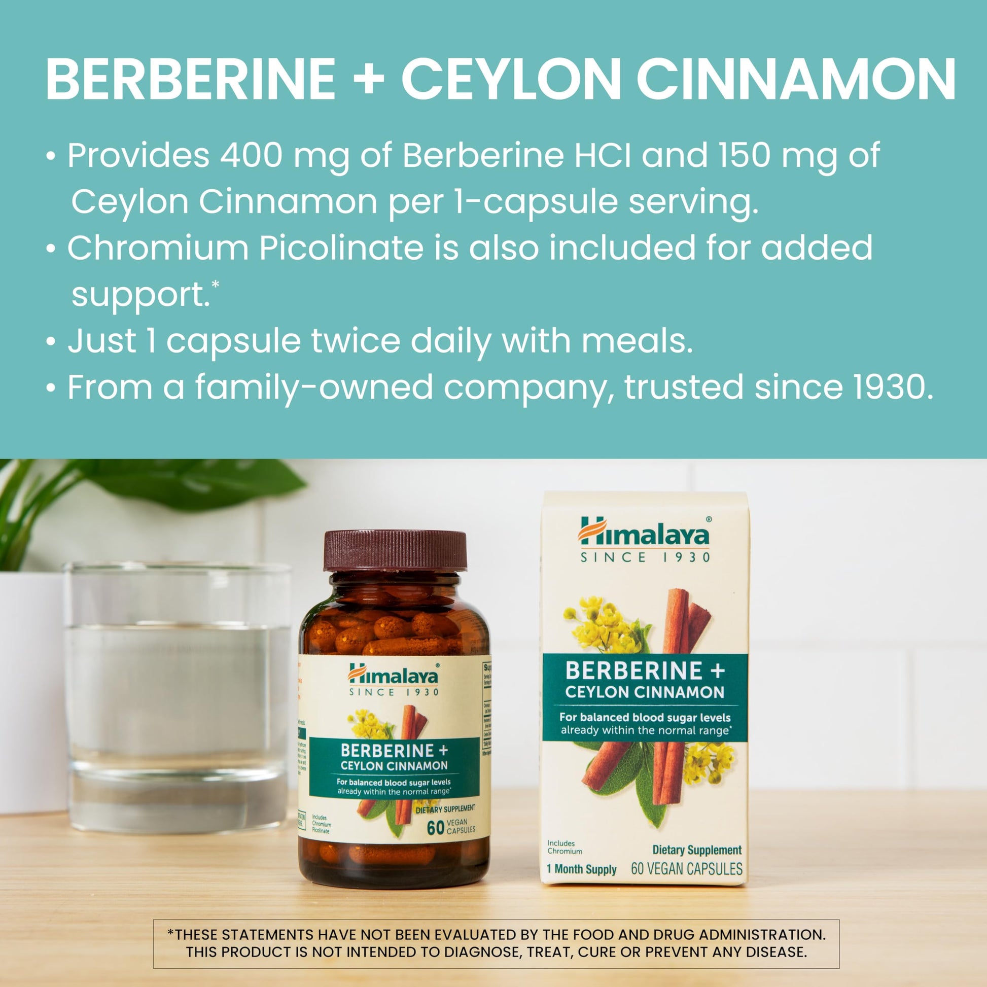 Himalaya Berberine with Ceylon Cinnamon - Herbal Supplement for Supporting Normal Metabolism, Immune, and Digestive Health - Vegan, Gluten Free, 60 Vegetarian Capsules - Medaid International