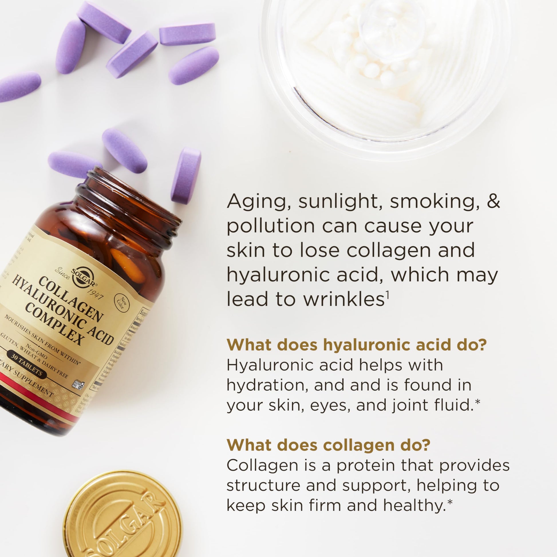 Solgar Collagen Hyaluronic Acid Complex, 30 Tablets - Hydrolyzed Collagen Type 2 - Helps with Fine Lines & Wrinkles - Boosts Skin Collagen & Elasticity - Non-GMO, Gluten & Dairy Free - 30 Servings - Medaid International