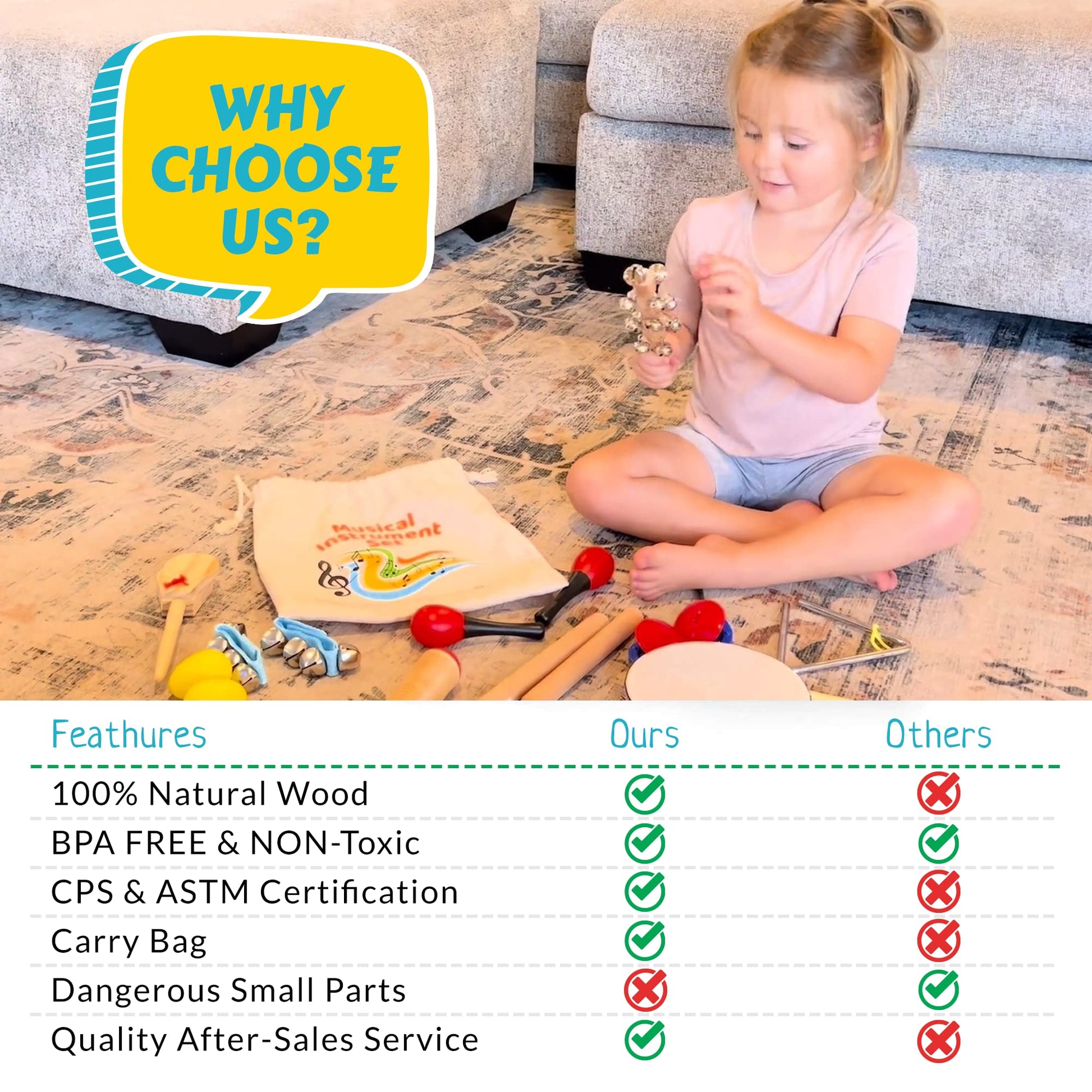 Boxiki kids Musical Instruments Set of 16 PCS - Toddler Educational & Musical Percussion for Kids - with Tambourine, Maracas & Castanets & More to Fine Motor Skills - 3+ Years Olds - Medaid International