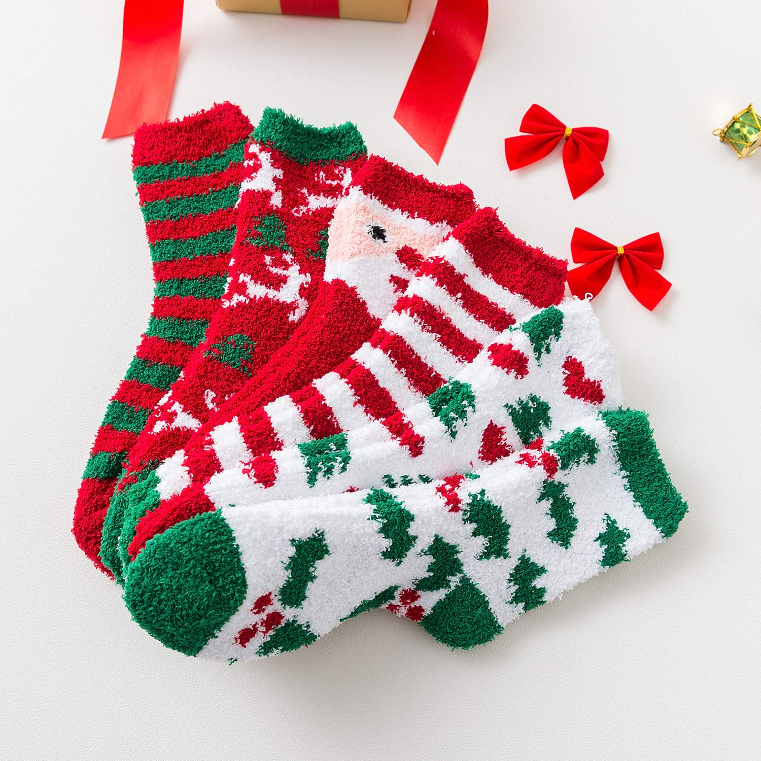 Azue Christmas Socks for Women Christmas Fuzzy Socks Winter Fluffy Socks Warm Sleeping Socks Gifts for Women 6 Pairs Cartoon - Medaid International