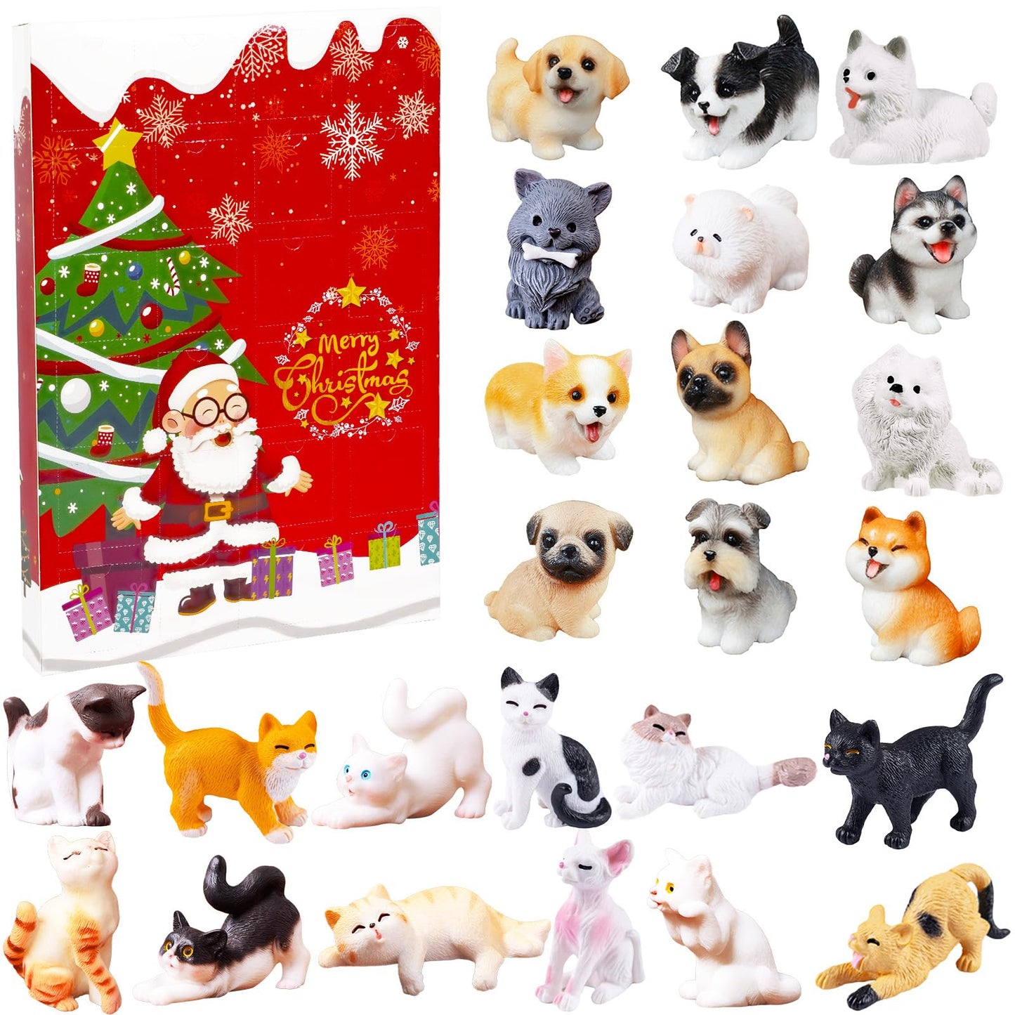 Bbiamsleep Christmas Advent Calendar 2025 Mini Cat Dog Figurines 24 Days Dog Cat Figurines Countdown Christmas Animal Advent Calendar for Xmas Party Gifts Home Decorations - Medaid International