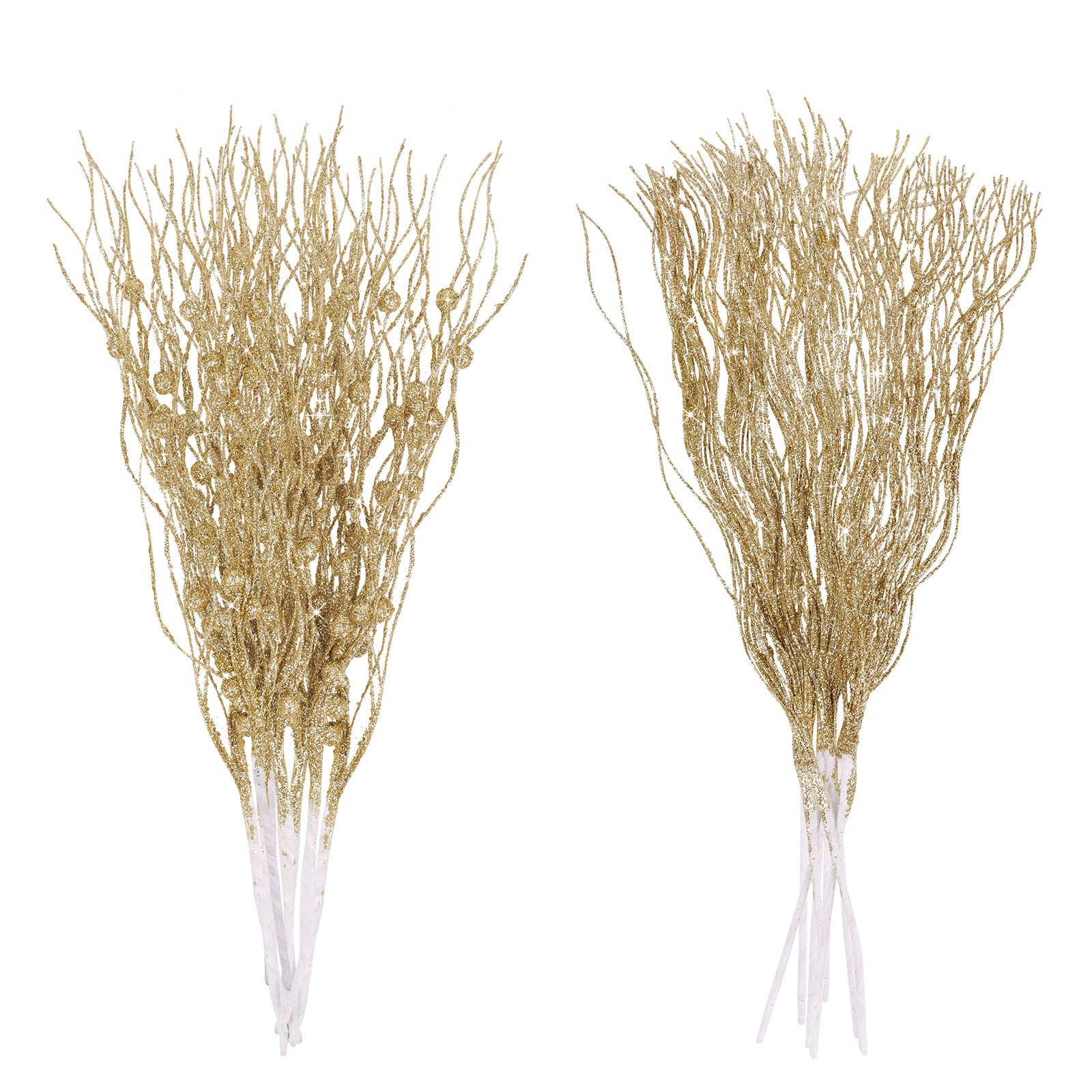 LOAVER 18 Pack Christmas Artificial Glitter Berry Stem Ornaments,15.7 Inches Decorative Xmas Picks Glittery Twigs Bead Sticks for Christmas Tree DIY Crafts Vase Fillers Party Supplies(Gold) - Medaid International
