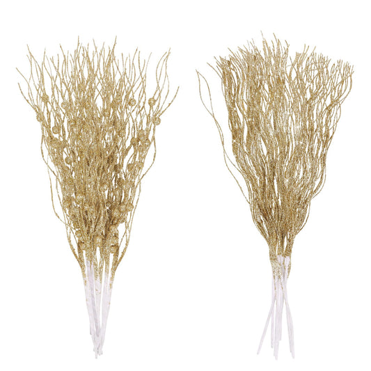 LOAVER 18 Pack Christmas Artificial Glitter Berry Stem Ornaments,15.7 Inches Decorative Xmas Picks Glittery Twigs Bead Sticks for Christmas Tree DIY Crafts Vase Fillers Party Supplies(Gold) - Medaid International