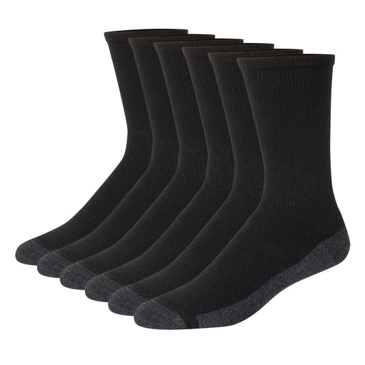 Hanes Mens Max Cushioned Socks, Moisture-wicking With Odor Control, 6-pack B&T ComfortTop White Crew, Black/Grey Foot Bottom - 6 Pack, 12-14 US - Medaid International