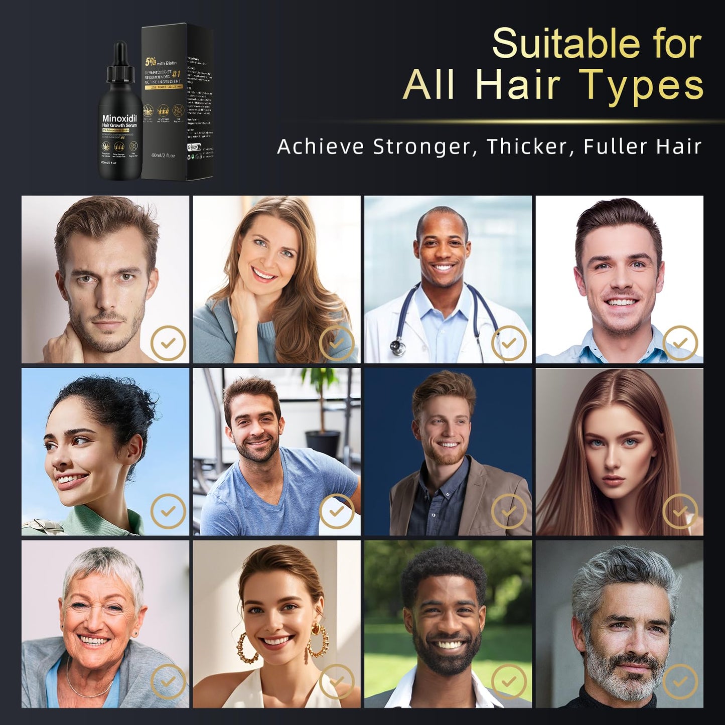 5% Minoxidil for Women Hair Growth - Hair Regrowth Treatment for Men and Women - Minoxidil Hair Growth Serum for Fuller, Thicker Hair - Medaid International