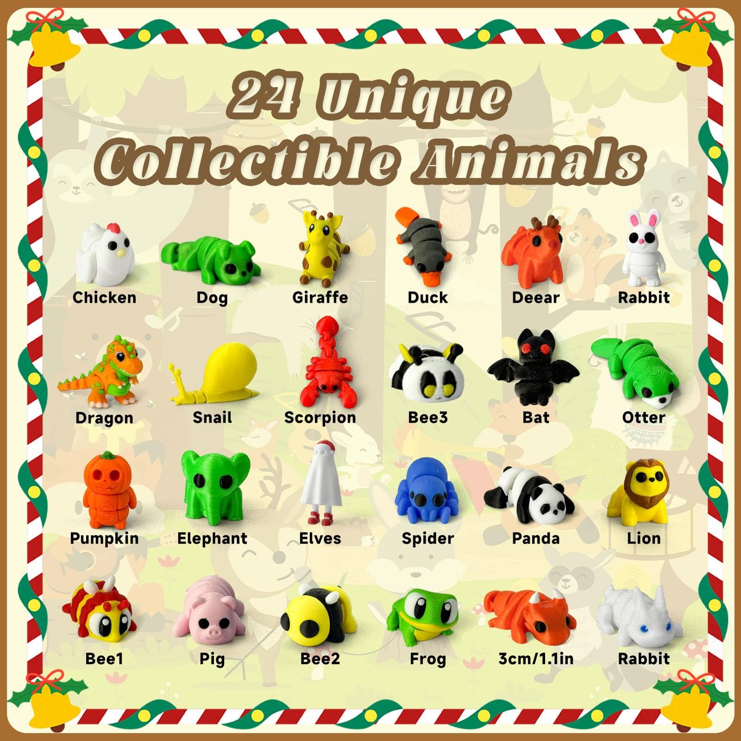 Christmas advent calendar 2025 3D printing animals, 24 Days Christmas Countdown Calender Toys Set, Xmas Gifts Advent Calendars for Boys Girls Ages 4-8 3-5 8-12 (Animal-C) - Medaid International