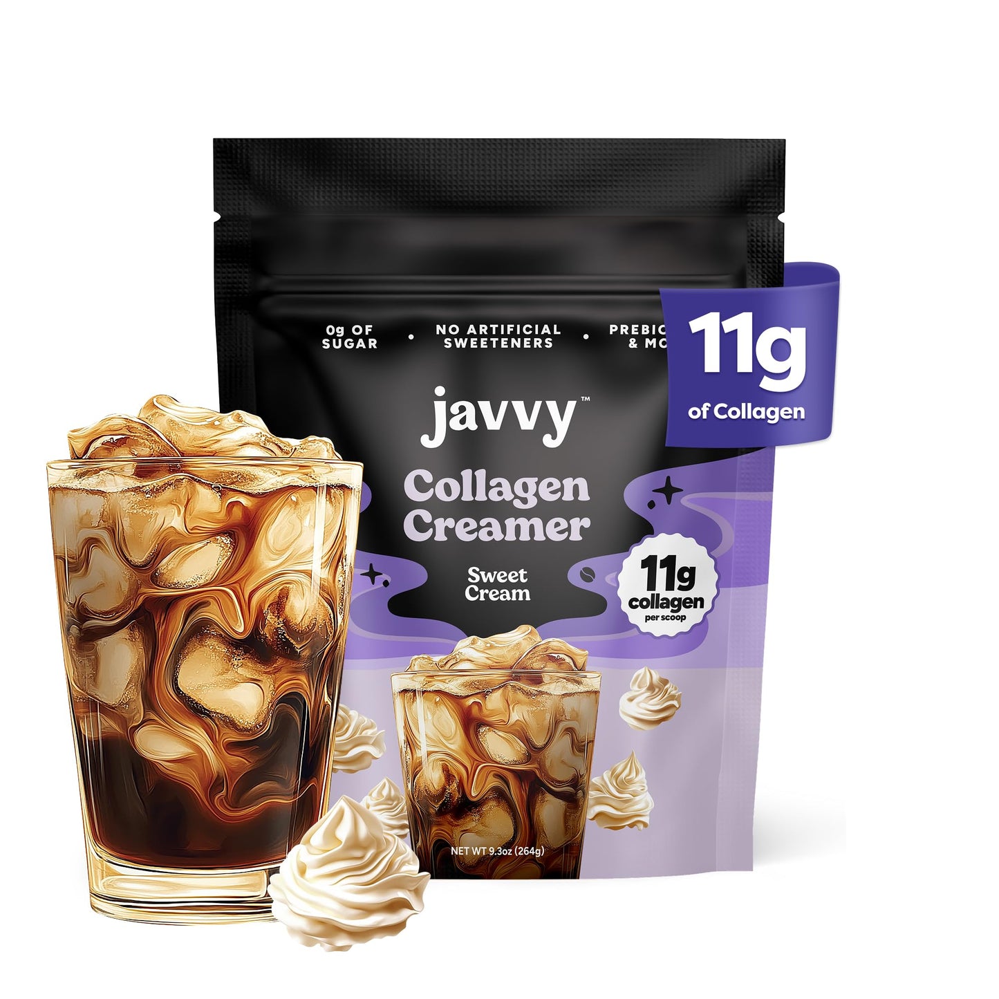 Collagen Protein Coffee Creamer Sweet Cream - Made with Grass Fed Pasture Raised Collagen - Hair, Skin & Nail support with Energy-Boosting MCTs, Keto Friendly, Lactose Free & Gluten Free, 0g of Sugar, 11g of Protein - Medaid International