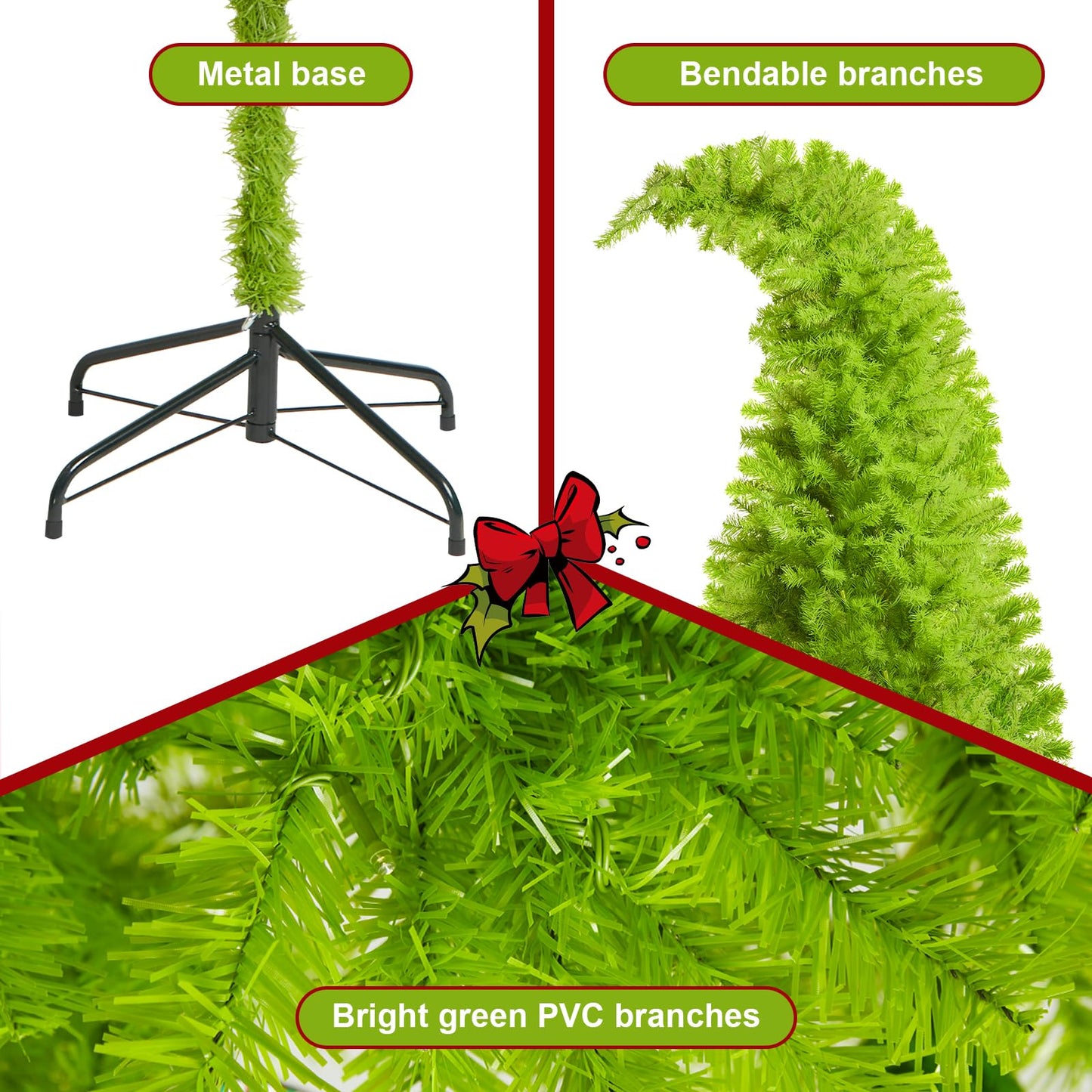 6ft Whimsical Christmas Tree,Bendable Pre-lit Christmas Trees with 200LED Lighted,Includes 1800 Tips,24 Balls,12 Wooden plaques,1 Christmas Hat,1 Tree Skirt - Medaid International