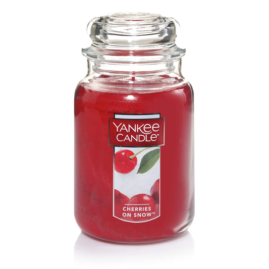 Yankee Candle Cherries On Snow Scented, Classic 22oz Large Jar Single Wick Candle, Over 110 Hours of Burn Time - Medaid International