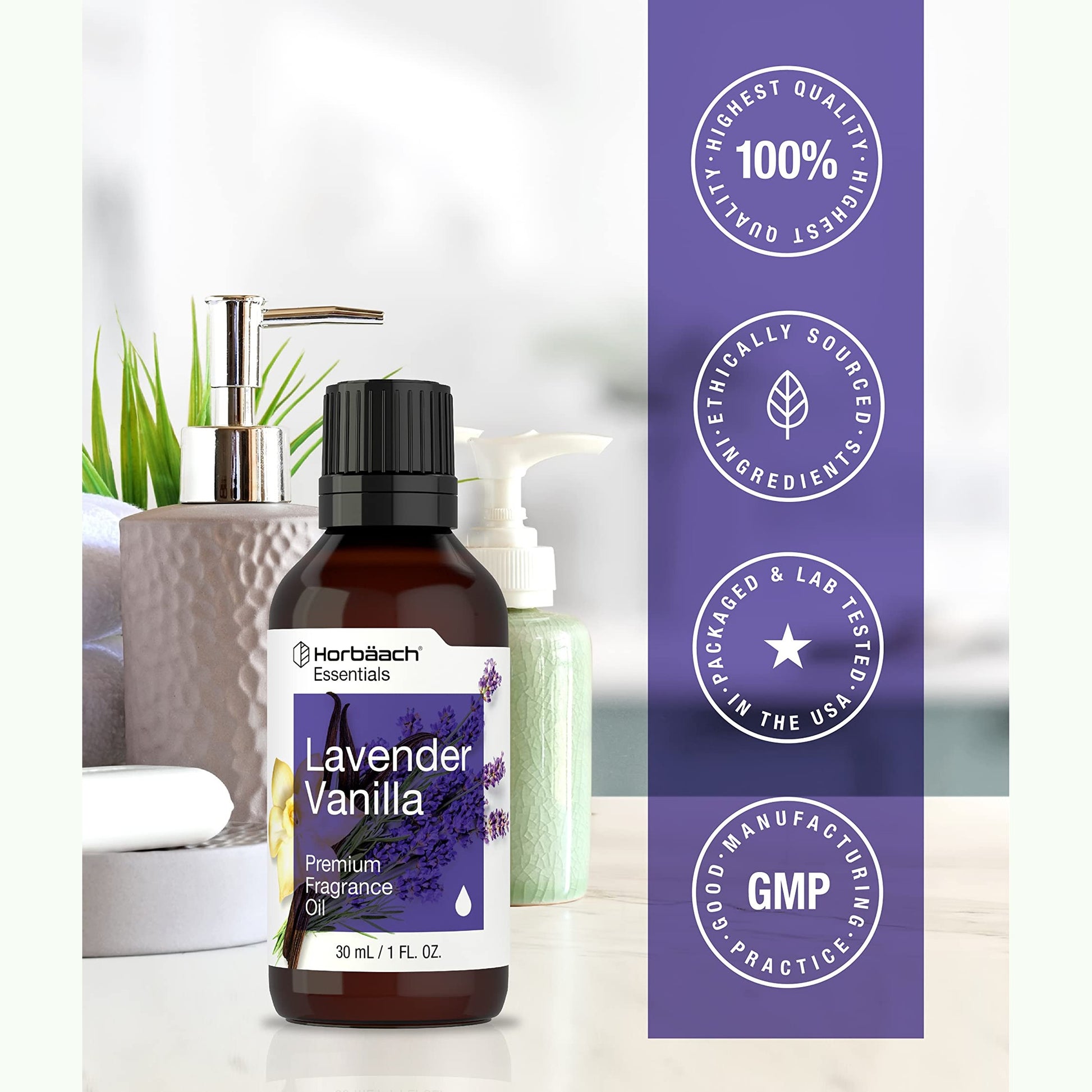 Horbäach Lavender Vanilla Fragrance Oil | 1 fl oz (30ml) | Premium Grade | for Diffusers, Candle and Soap Making, DIY Projects & More - Medaid International